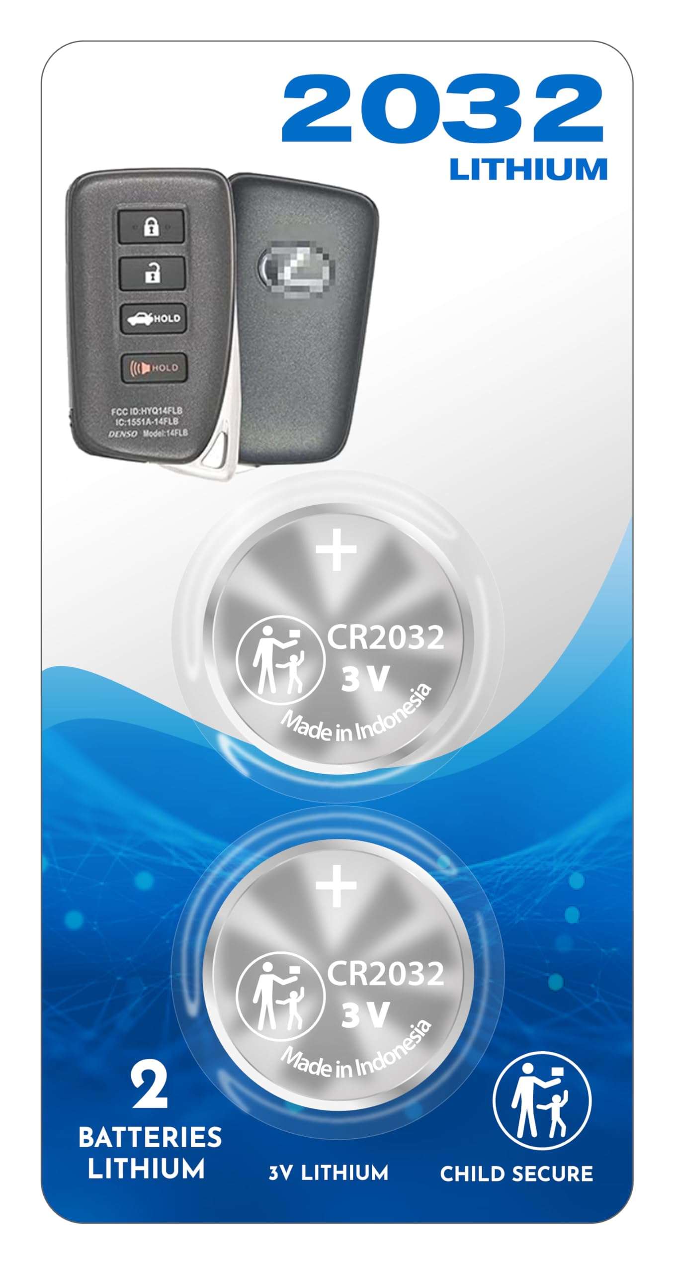 (2 PACK) Remote Key Fob Battery OEM (Bundle) CR2032 2032 fits case shell cover light for Lexus Smart Key 2013-2021 ES300 ES350 GS350 GS450H IS300 IS350 LX570 NX200 NX200T RC300 RC200 RCF RX350 RX450H