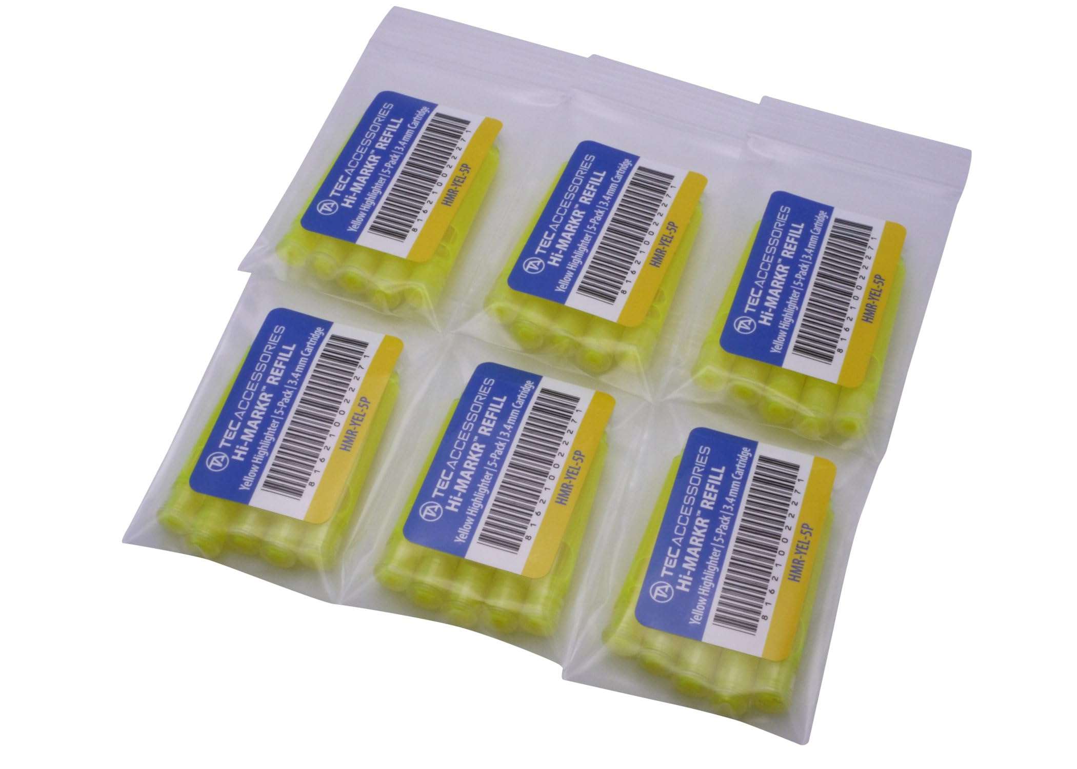 TEC Accessories - Hi-MARKR Pen Highlighter Cartridges – Yellow Color - Set of 30 Highlighter Refill Cartridges - Non-Toxic - Non-Bleed - Quick Drying - 3.4mm Bore Diameter 1