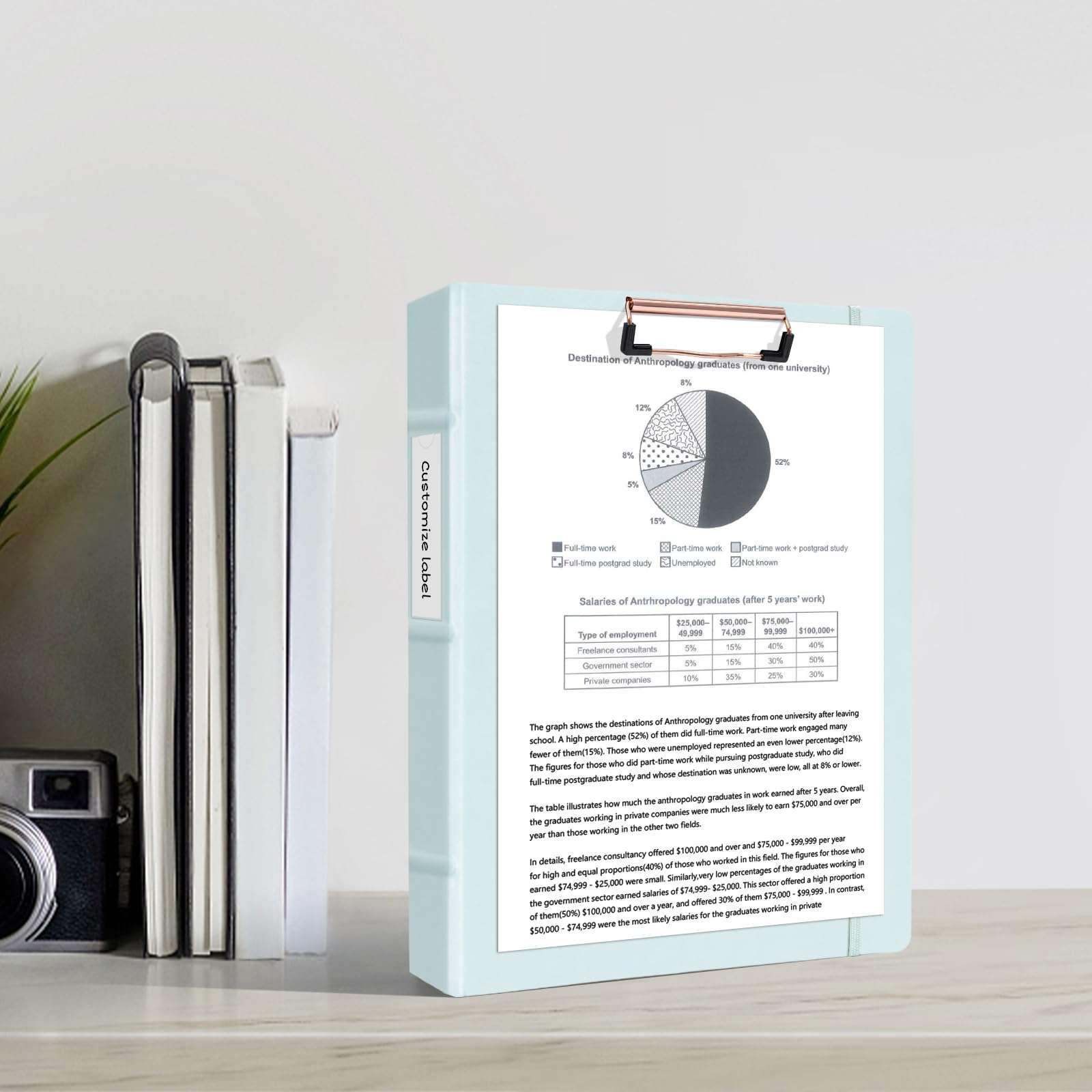 Ospelelf 3 Ring Binder 1 Inch Vintage Hardcover, Leather Organizer for Letter Size, Professional Clipboard with Dividers and Tabs, Blue 3