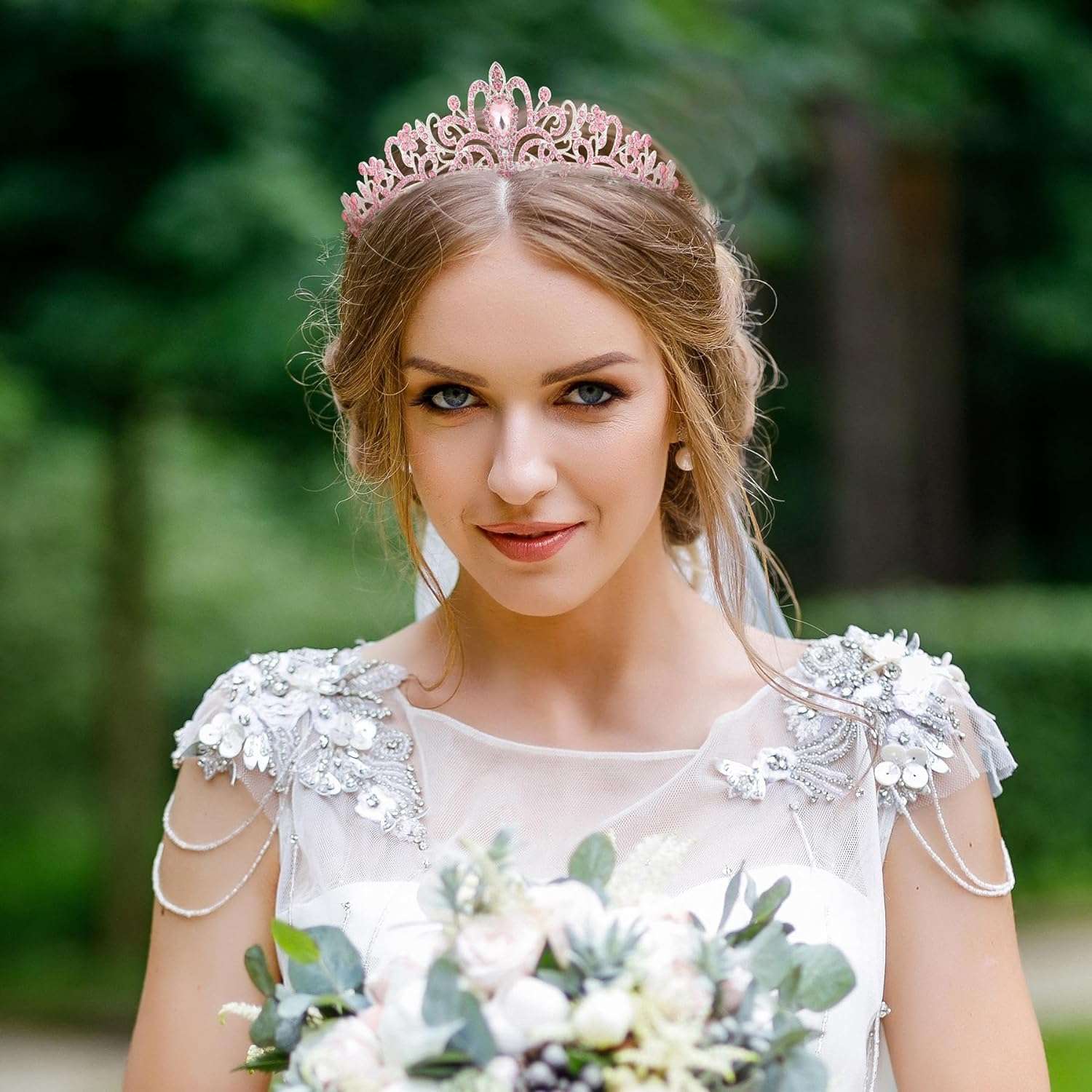 Tiara Crowns for Women Tiaras for Girls Princess Crown for Birthday Halloween Costume Bride Wedding Queen, Crystal (Pink/5 Pack) 3