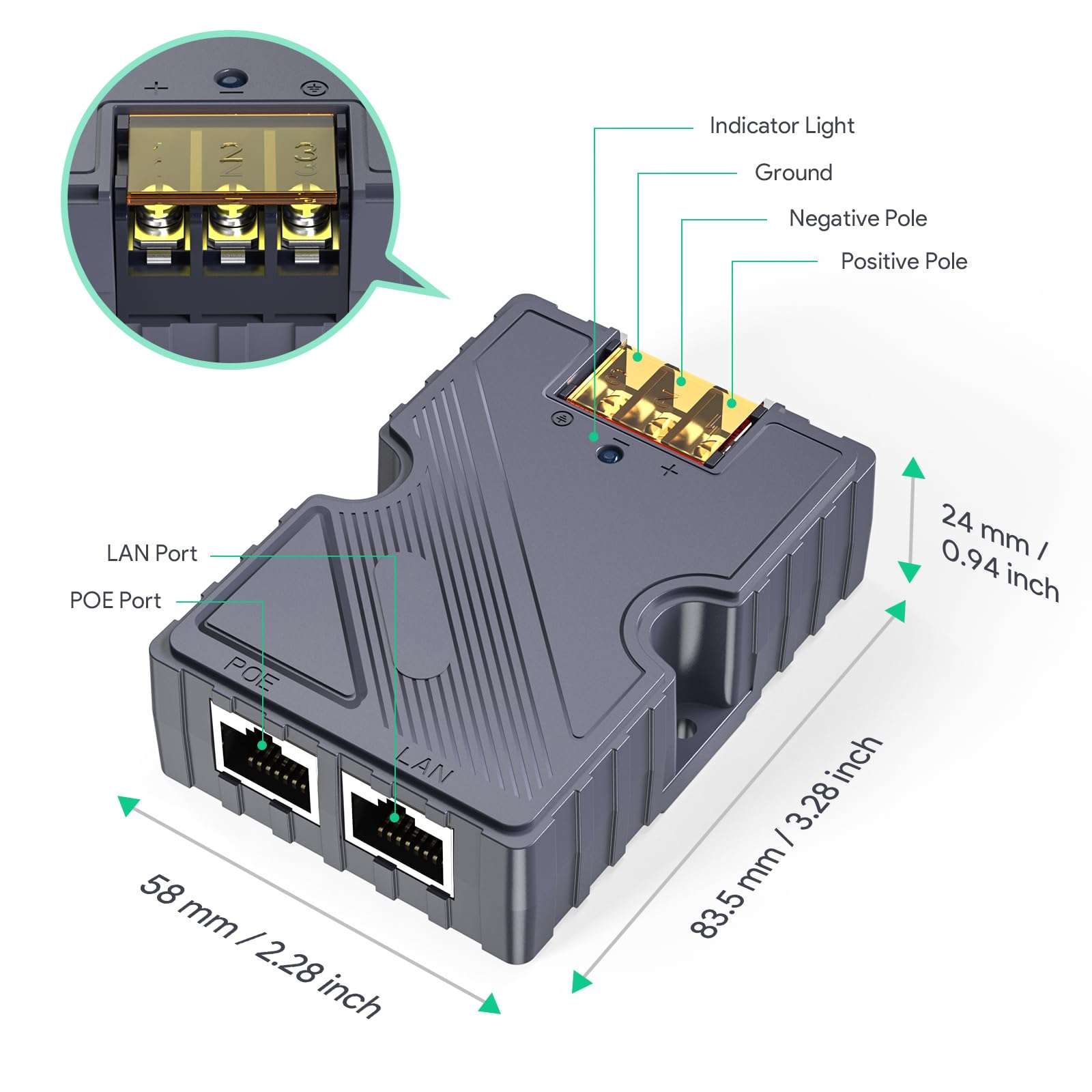 MSAFF 150W GigE Passive PoE Injector for Starlink with Surge Protection & ESD, Developed for Dishy V2 pinout 48-57V / 3A 10/100/1000M 5
