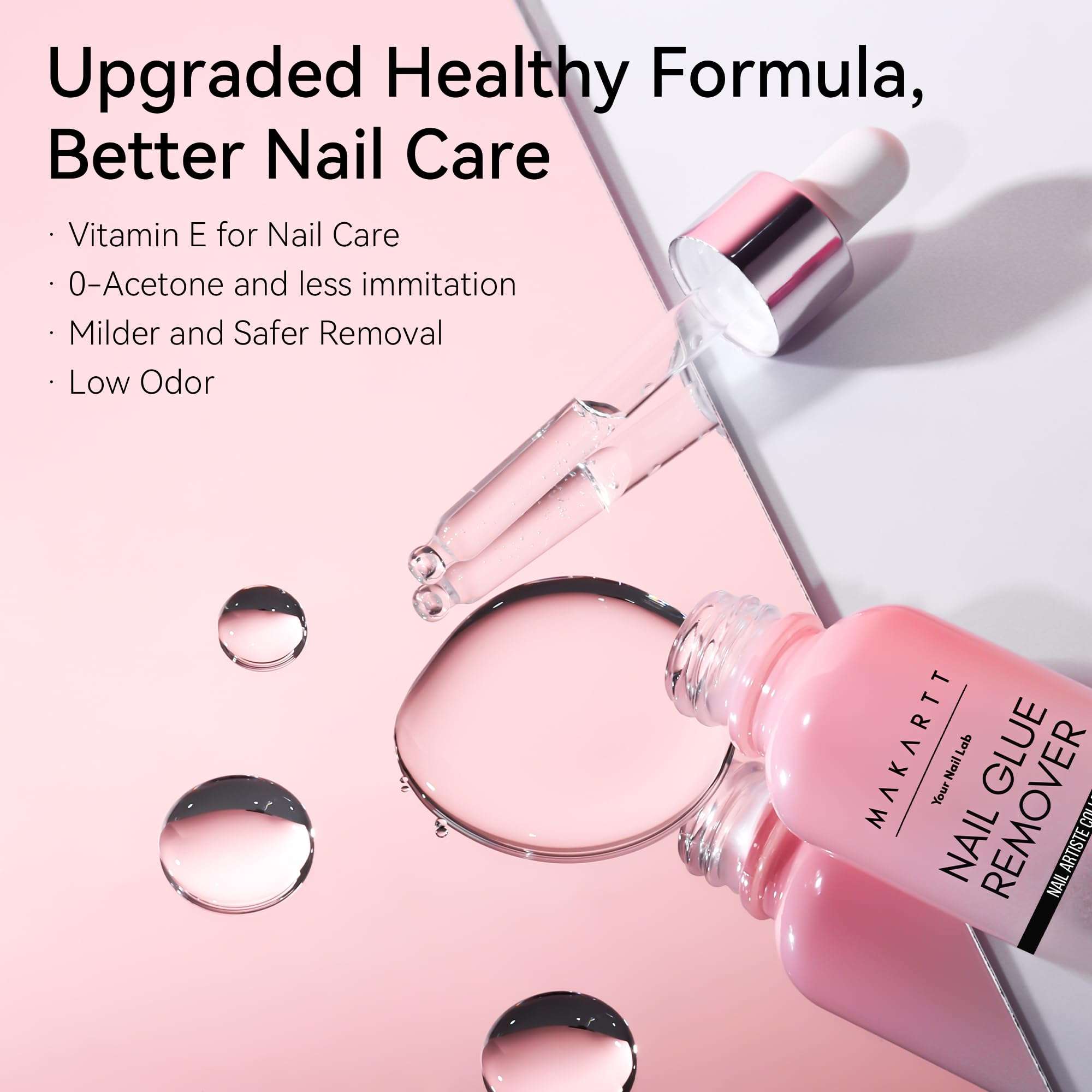 Makartt Press on Nail Glue Remover: Updated Formula with Vitamin E | Glue Debonder with 5 Wooden Sticks,1 Dropper Applicator for Quicker Application,Non-Acetone,Hema-free Glue off 30 ml 5