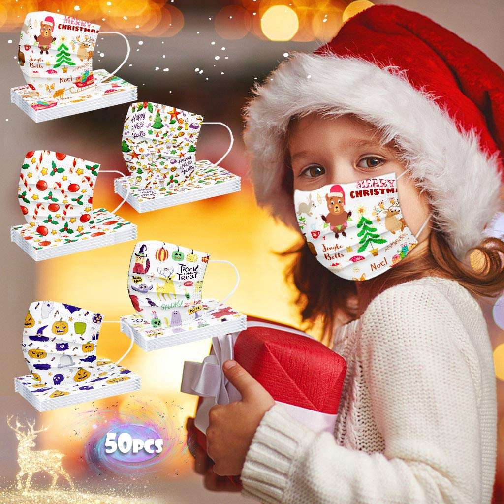 Coolbiz Kids Disposable Face_Mask,50pcs Cute Printing Face Bandanas,3 Ply Non-Woven Breathable for Outdoor Activities 3