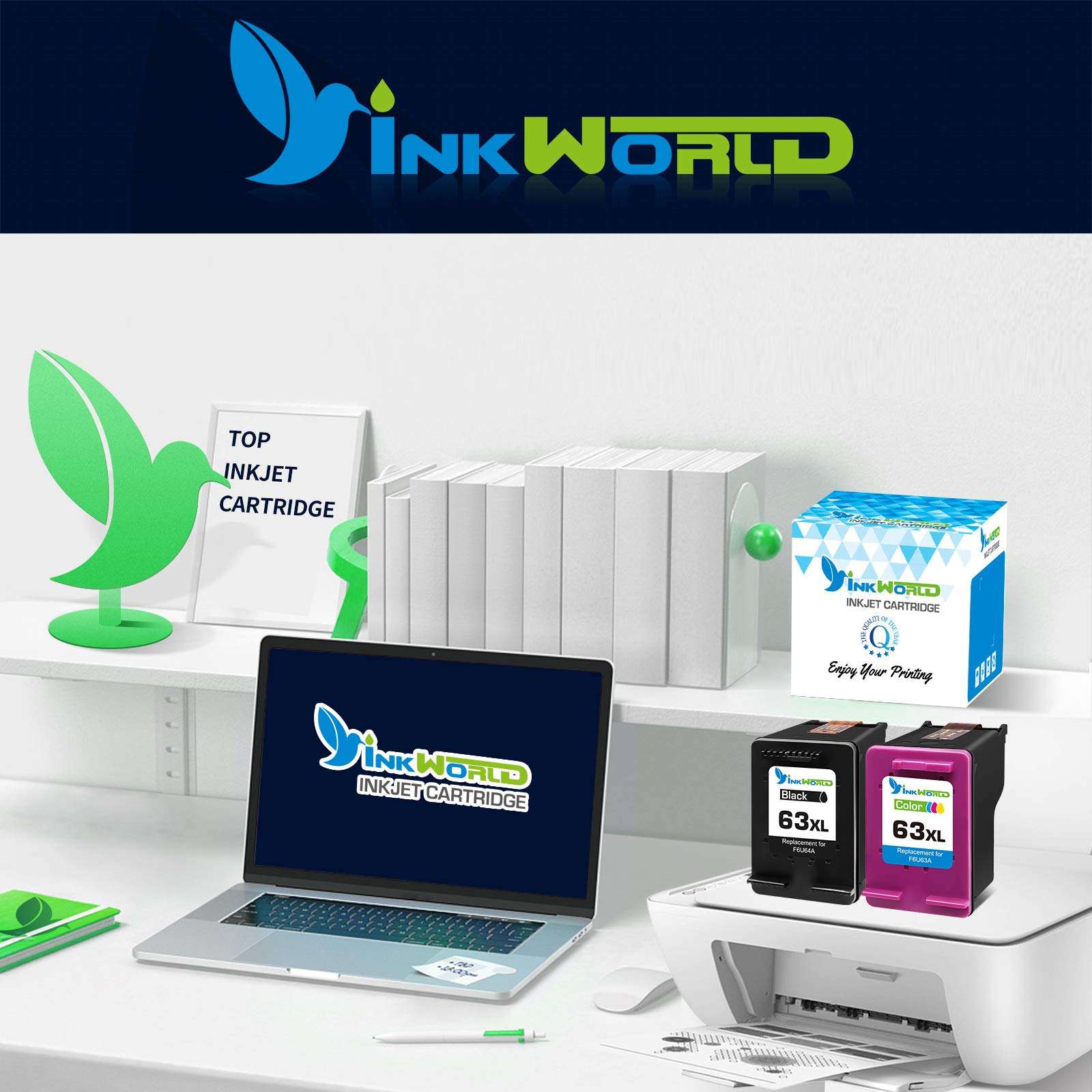 Inkworld Remanufactured 63XL Replacement for HP 63 Ink Cartridge for Envy 4520 3634 OfficeJet 3830 5252 4650 5258 4655 4652 5255 DeskJet 3636 1111 3630 1112 Printers (1 Black 1 Color) 5