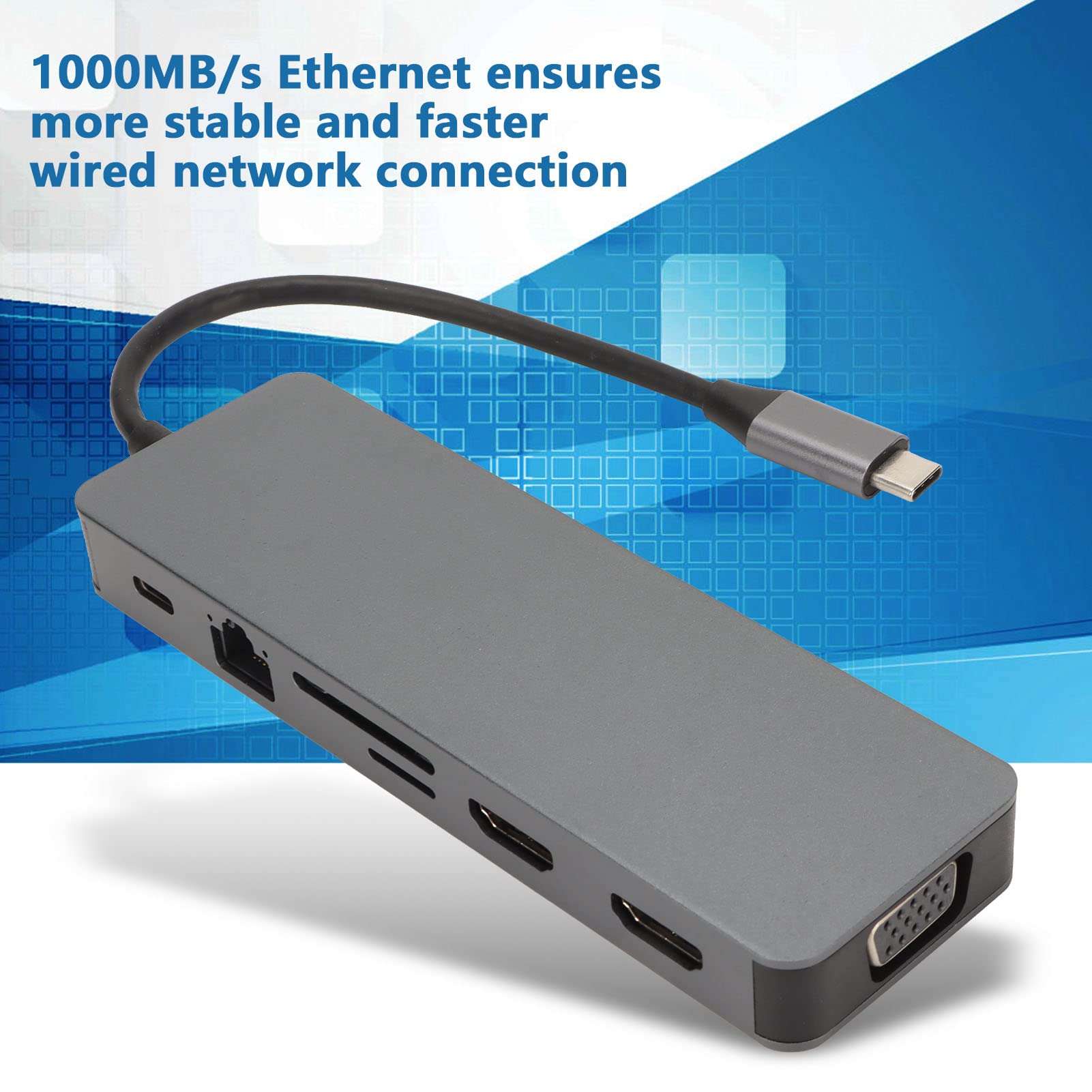 13 in 1 USB C Hub Grey 100W High Speed Charging USB C Docking Station Multiport USB C Adapter Hub USB C Splitter for Keyboard Mouse 5