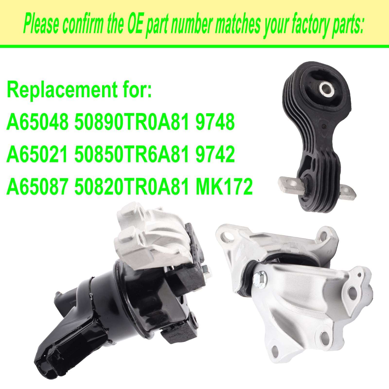 SHICHU Engine Motor Mount Compatible with 2012-2015 Civic 1.8L Coupe/Sedan Replacement for A65048 A65021 A65087 Set of 3 4