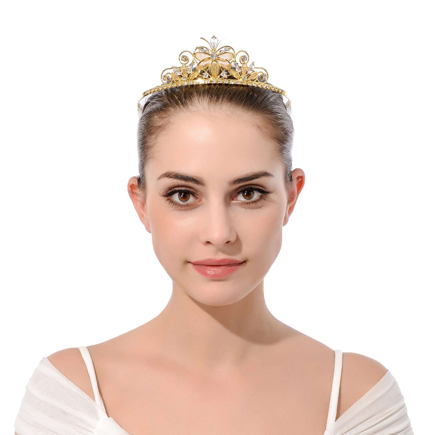 DcZeRong Gold Tiara Girls Birthday Tiara Gold Princess Tiaras Crowns Gold Prom Tiara Costume Prom Crowns Homecoming Queen Crown Tiara Women Birthday Queen Tiaras Crowns 2