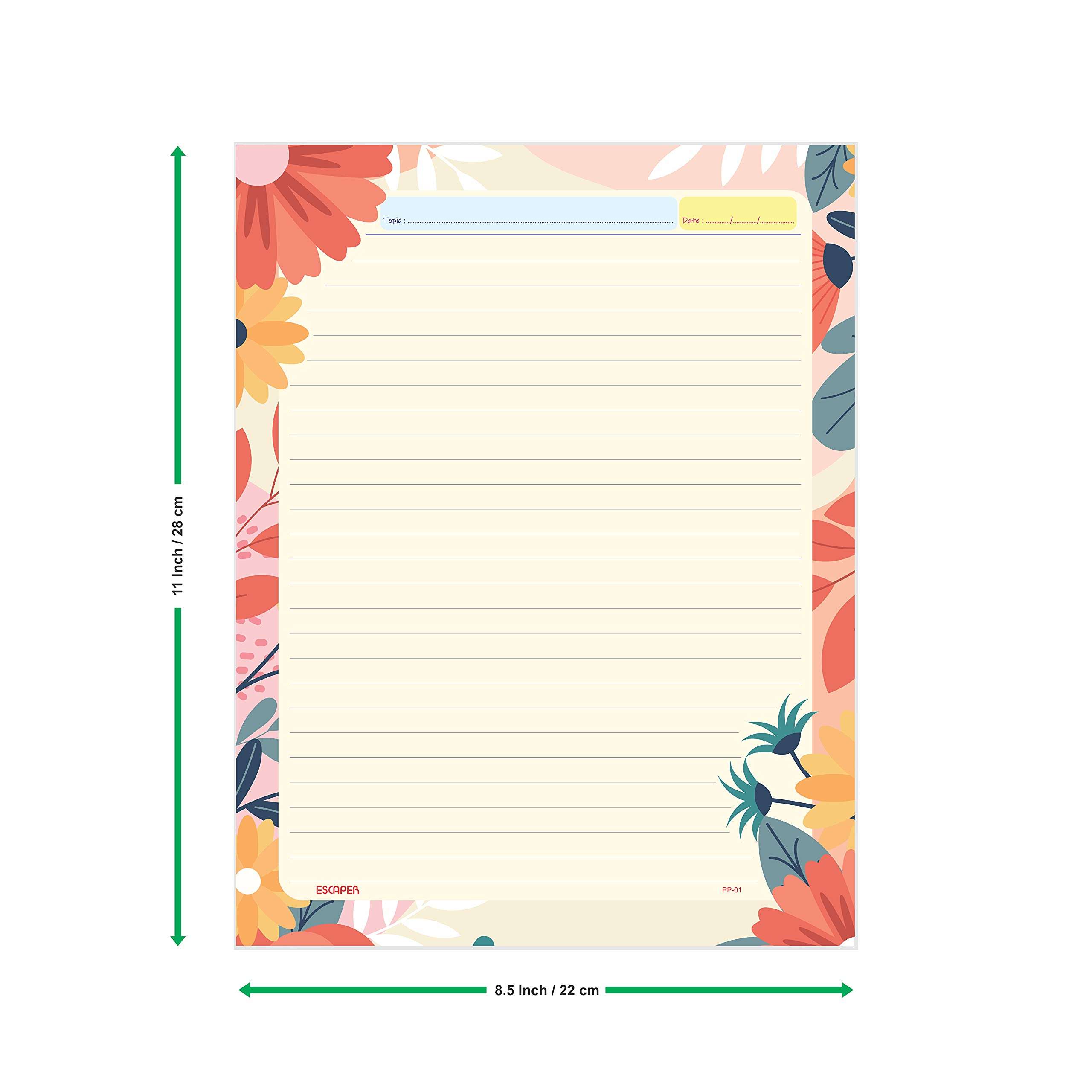 ESCAPER Flower Theme Project Papers - Combo Pack of 80 A4 Sheets (Ruled One Side), Perfect for School Projects, Office Presentations and Creative Artwork 3