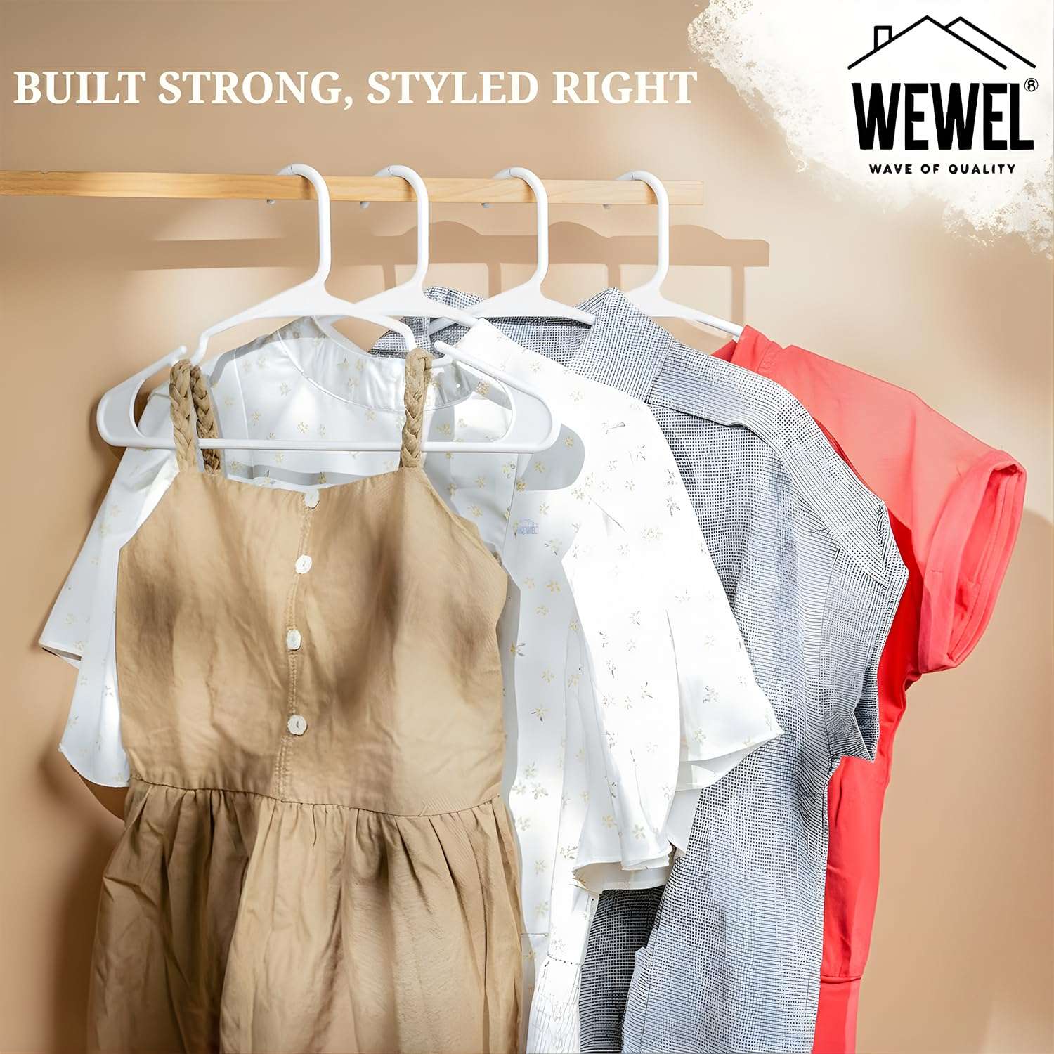 WEWEL® 16 Pcs Premium Clothes Hangers for Hanging Cloths, Elevate Your Wardrobe Organization in Multicolors with Cloth Hanger (16,White) 3