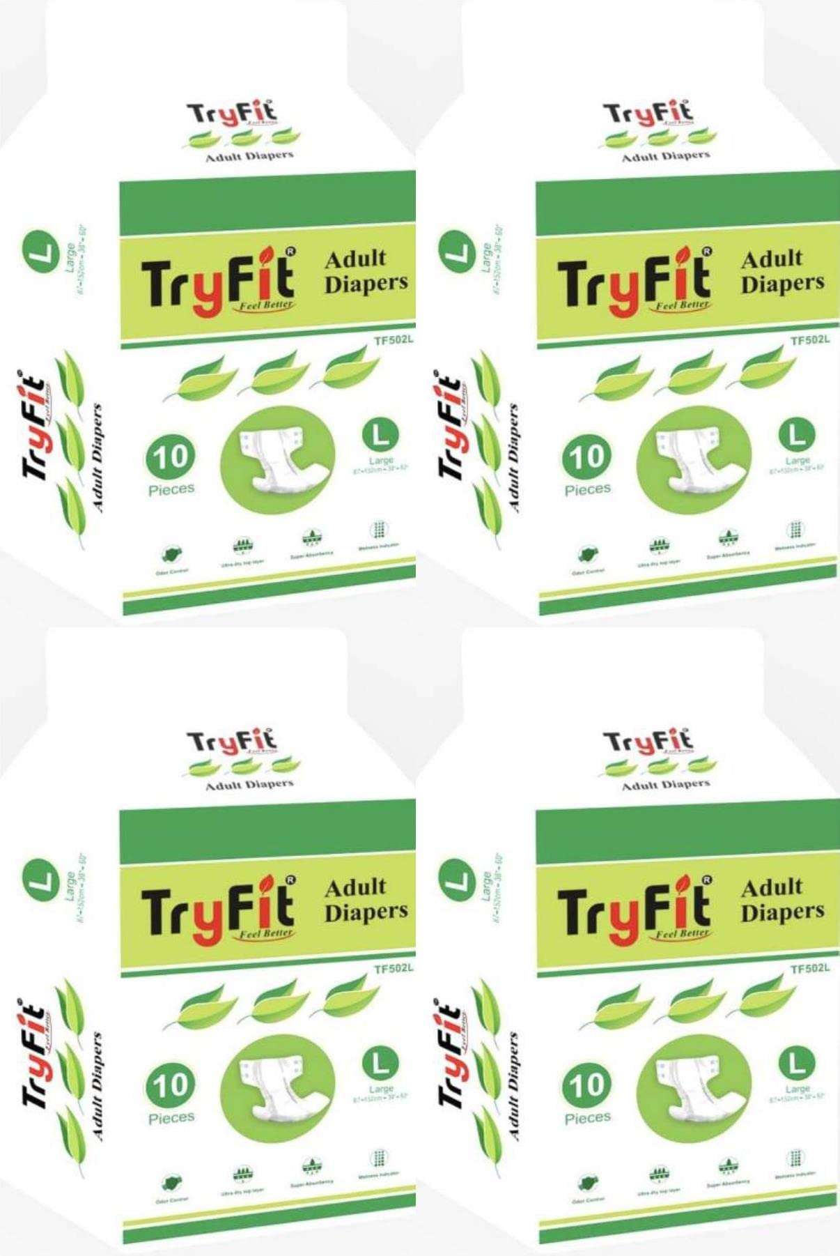 TryFit Adult Diapers, Large, Waist Size 38" - 60", 10 Pcs/Pack (Pack of 4), 40 Pcs 1
