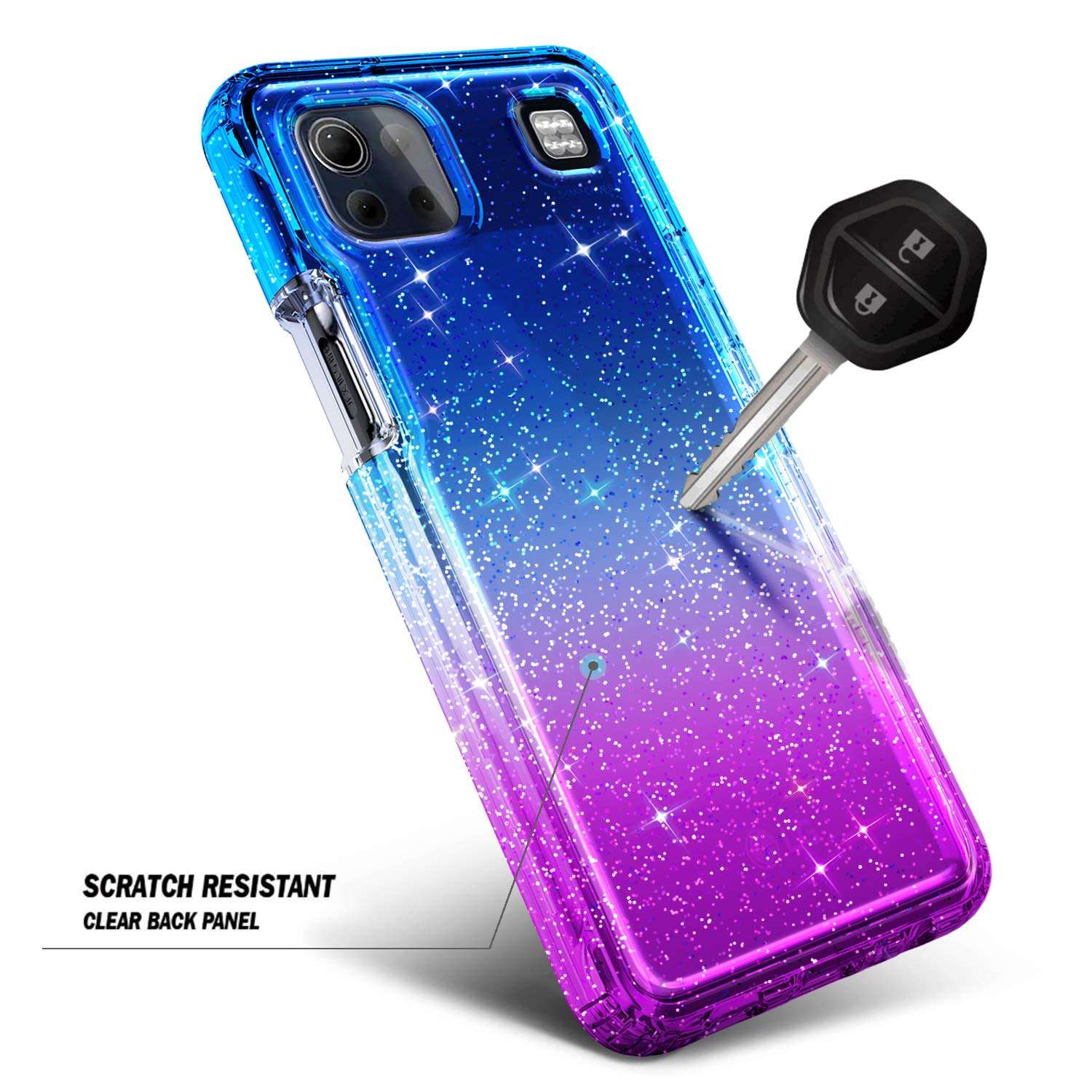 NZND Case for LG K92 / K92 5G (LM-K920) with [Built-in Screen Protector], Full-Body Protective Shockproof Rugged Bumper Cover, Impact Resist Phone Case -Glitter Gradient Purple/Blue 4