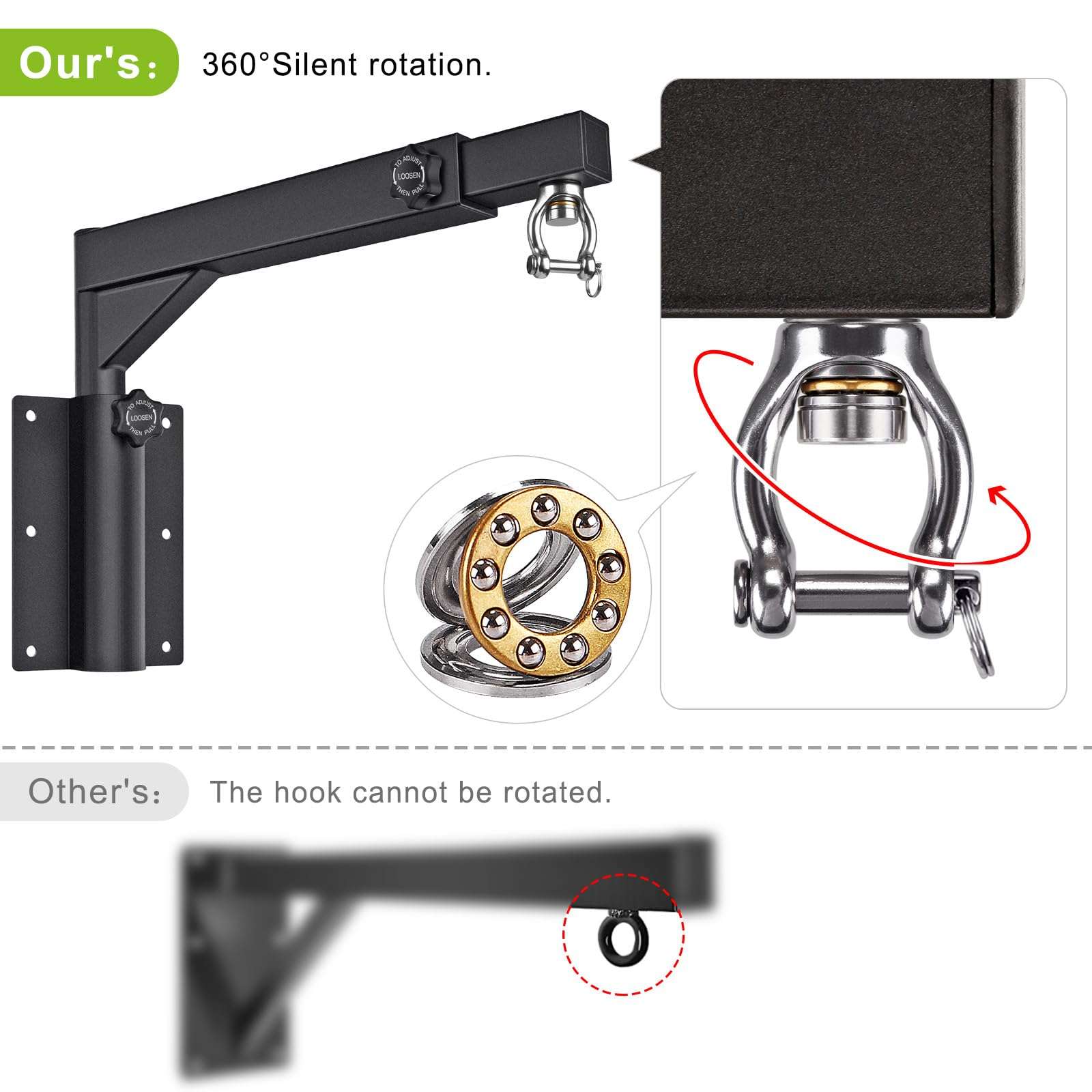 BeneLabel Wall Mount Heavy Bag Hanger, Heavy Duty Punching Bag Stand, Boxing Bag Bracket for Home Gym Indoor Outdoor, 7 Angle Adjustment for Different Walls, 18inch, 800 LB Capacity 4