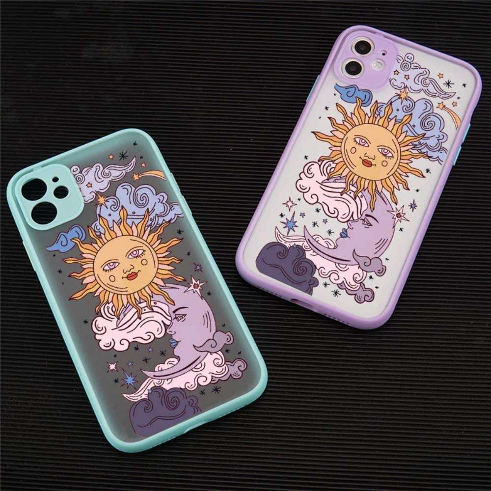 Ownest Compatible with iPhone 11 Case for Clear Frosted PC Back 3D Sun Moon Cartoons Girls Woman and Soft TPU Bumper Silicone Slim Case for iPhone 11-Purple 4