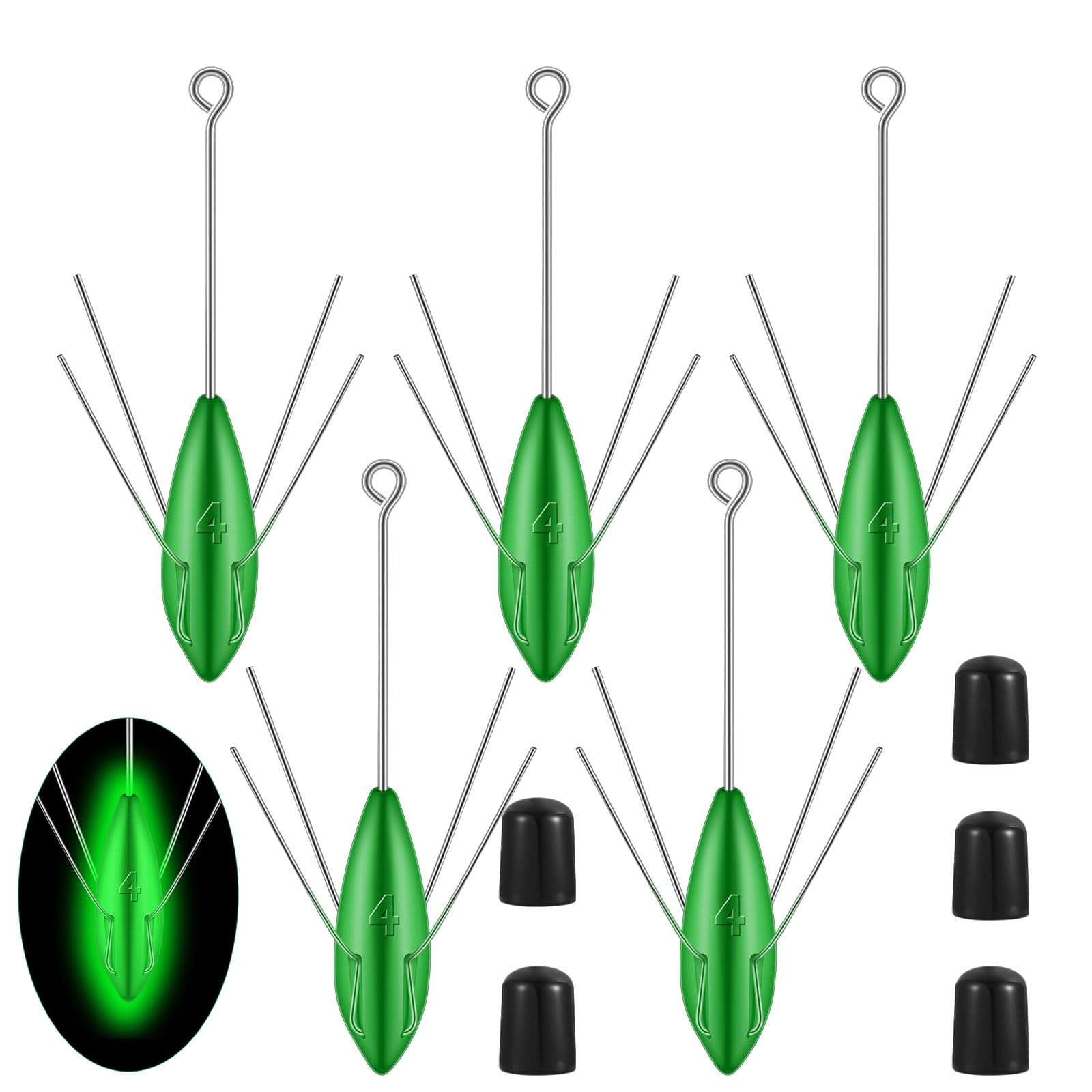 Libima 5 Pcs Sputnik Sinker Surf Fishing Saltwater Sand Spikes Spider Weights Long Tail Sputnik Fishing Catfish Weights for Sea Sand Ocean Beach, Green(Luminous,4 oz) 1