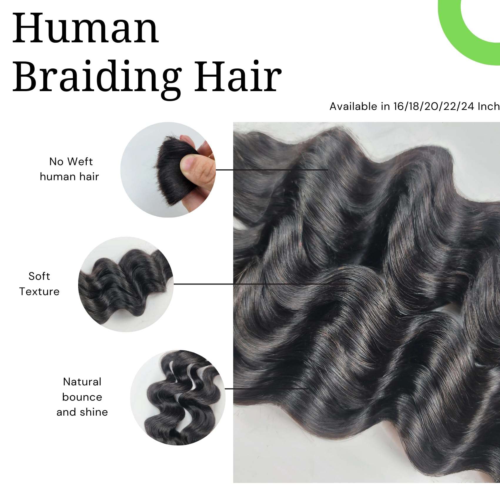 Deep Wave Human Braiding Hair for Boho Braids 1b Black Curly Human Hair Bundles for Braiding 2 Bundles/Pack 20Inch 5