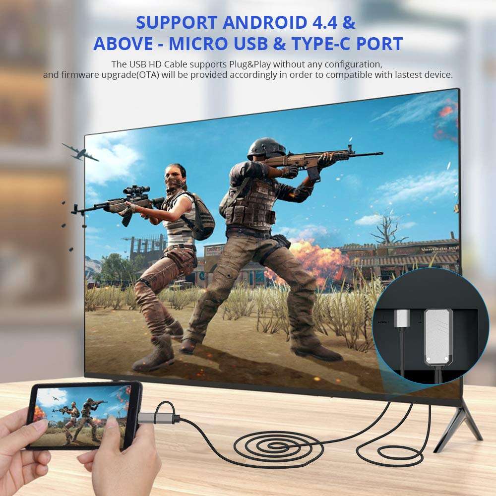 Onvian Zinc Alloy 2-in-1 USB Type C/Micro USB to HDMI Cable, MHL to HDMI Adapter 1080P HD HDTV Mirroring Charging Cable Digital AV Video Adapter for Android Smartphones to TV/Projector/Monitor - 6.6ft 3