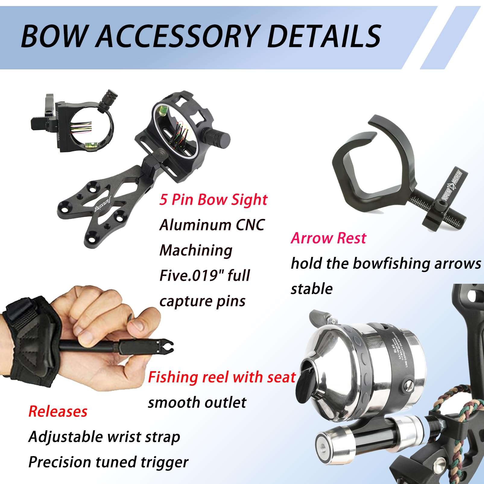 Bowfishing Compound Bow Kit with Bowfishing Reel Bowfishing Arrow, Complete Compound Bow Fishing Kit Right/Left Handed Draw Weight 20-70 LBS for Hunting Fishing (Black, RH) 5