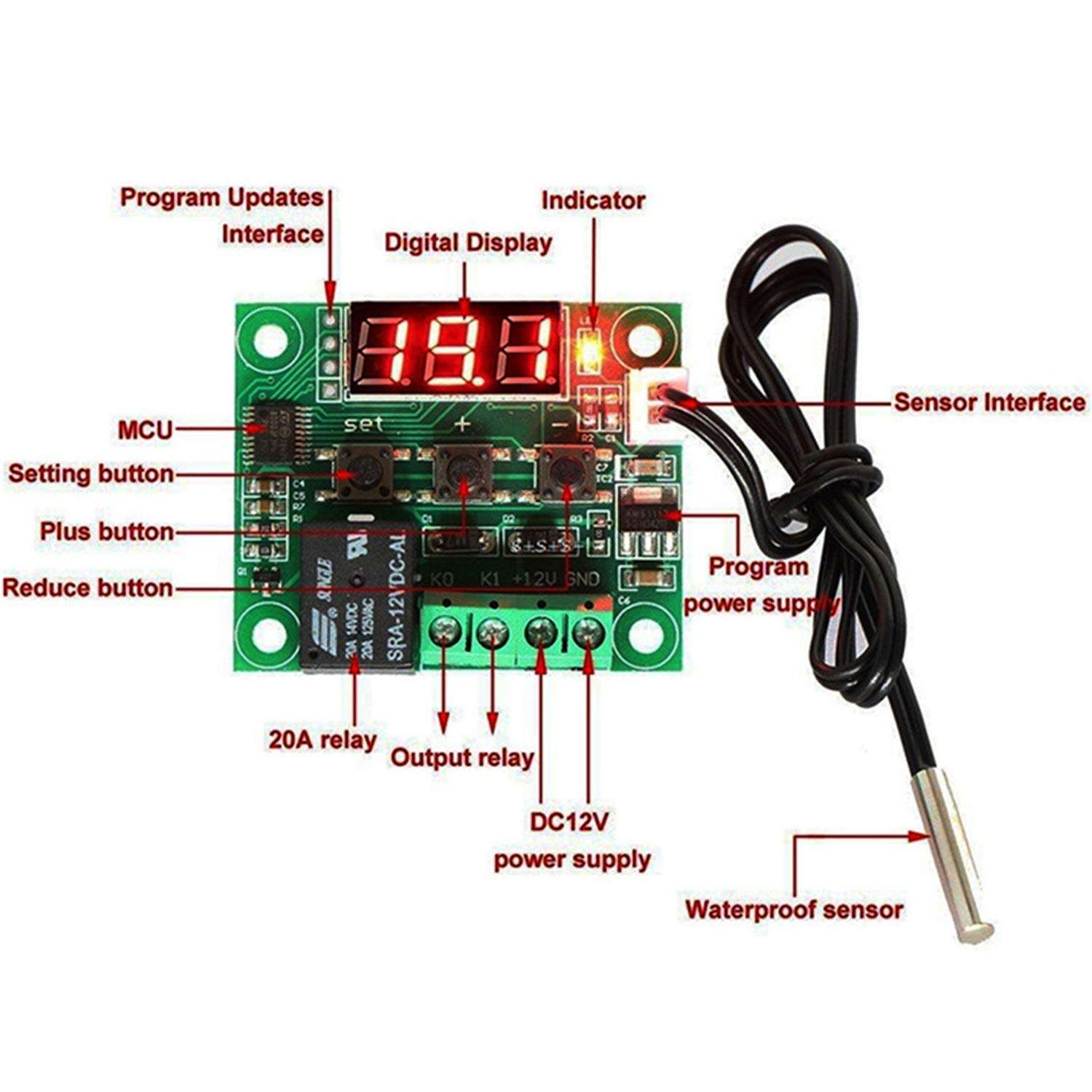 HDHUA XH-1209 Digital Display Thermostat Module High Precision Temperature Controller Temperature Control Switch Micro Temperature Control Board Modification Accessories 2