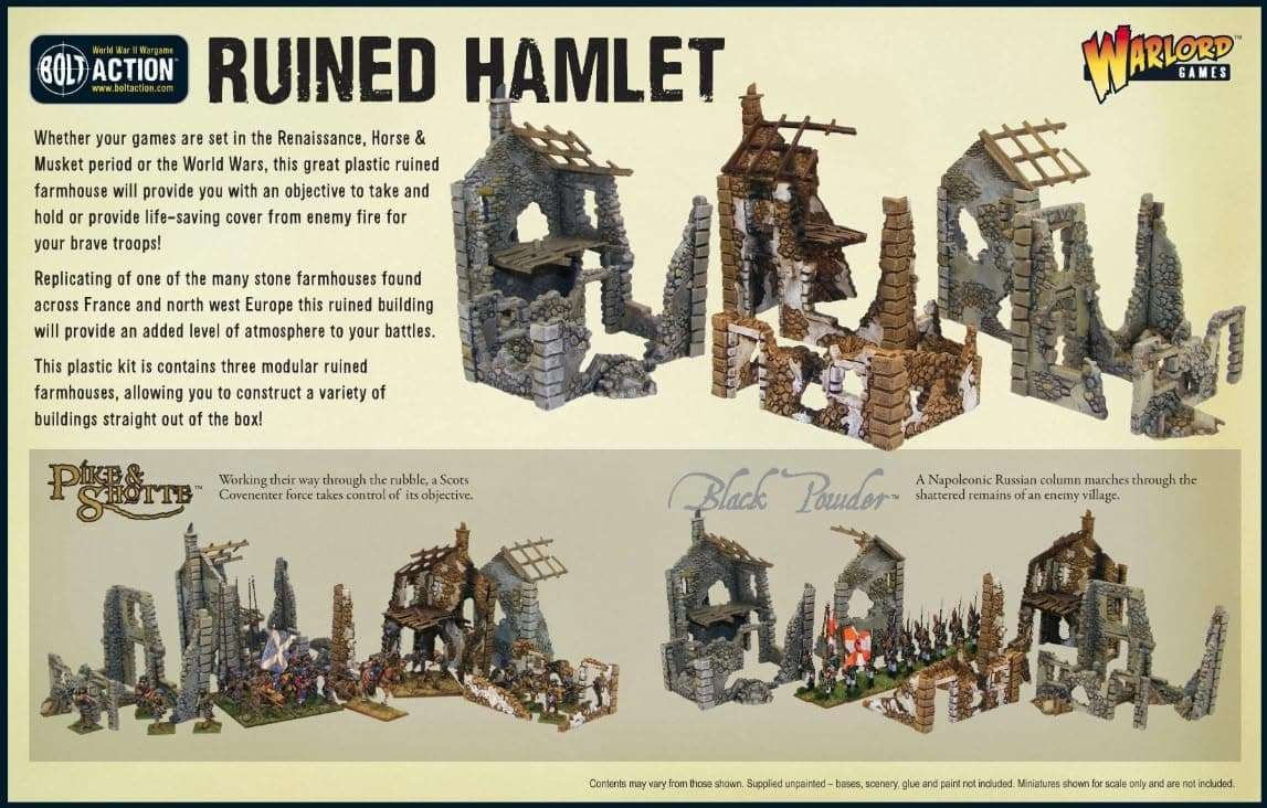 Warlord Bolt Action Ruined Hamlet 3 Buildings 1:56 WWII Military Wargaming Diorama Plastic Model Kit, Small, Unpainted 4