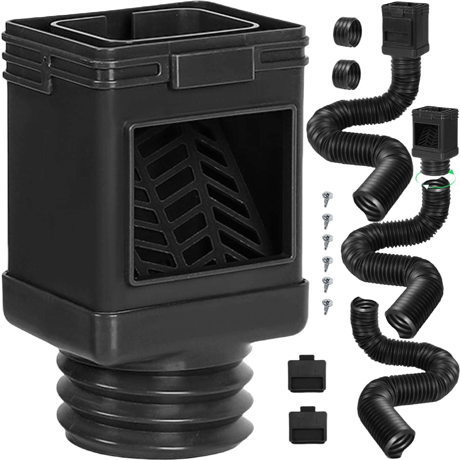 3 Pack Rain Gutter Downspout Extensions, Pathneer Extra Long Downspout Extension, Leaf Eater Downspout Filter, Downspout Adapter Fit both 2''×3'' and 3''×4'' Drainpipe, Black 1