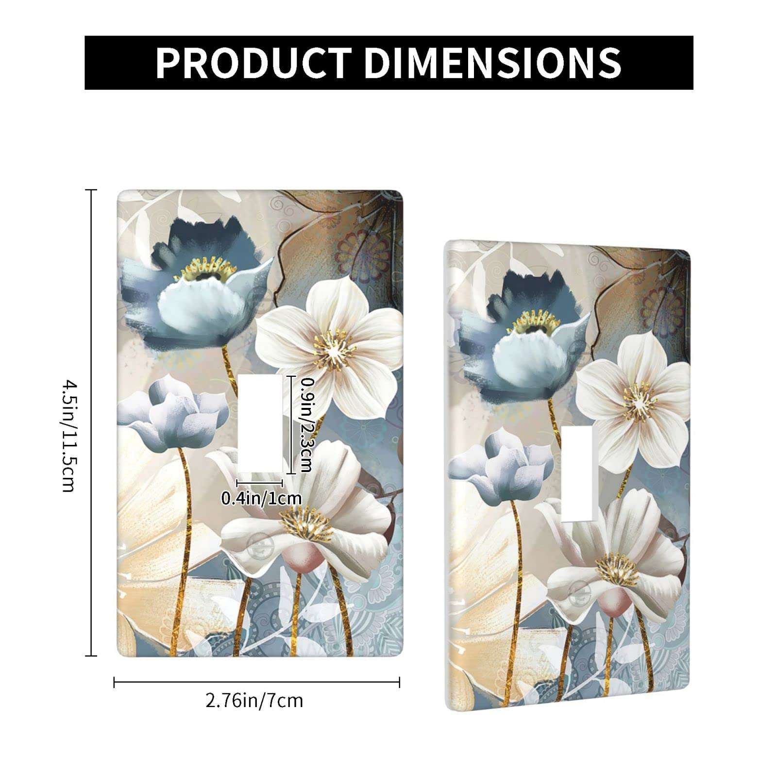 Flower 1-Gang Single Toggle Wall Plate Decorative Light Switch Cover for Kitchen Bedroom Bathroom Farmhouse Switches Faceplate White Blue 5