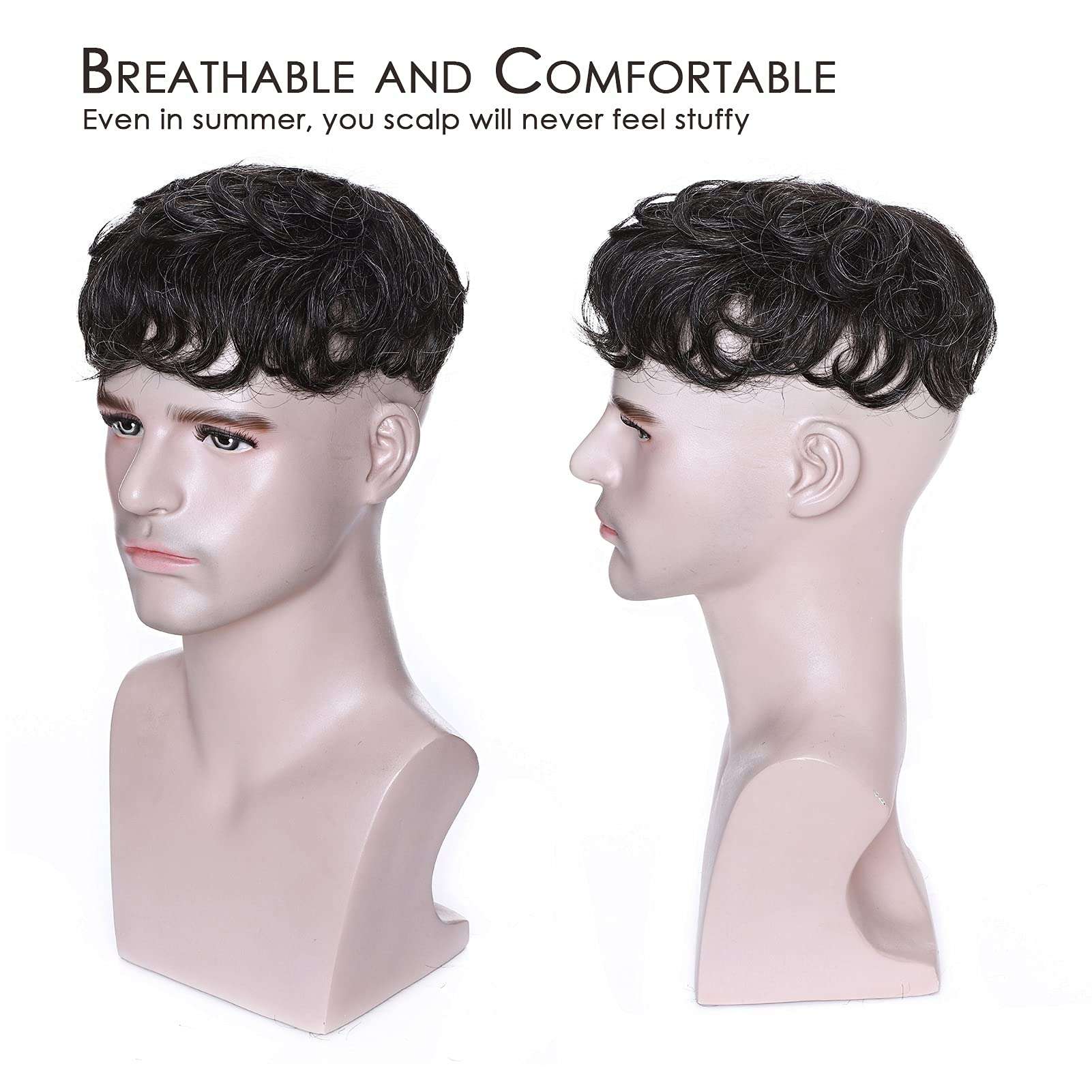 MY-LADY Toupee for Men Hair Pieces Human Hair Topper 6.3"x7.5" Replacement System 150% Density Clip in Hairpiece 90% Natural Black Real Human Hair with 10% Synthetic Gray Hair 5