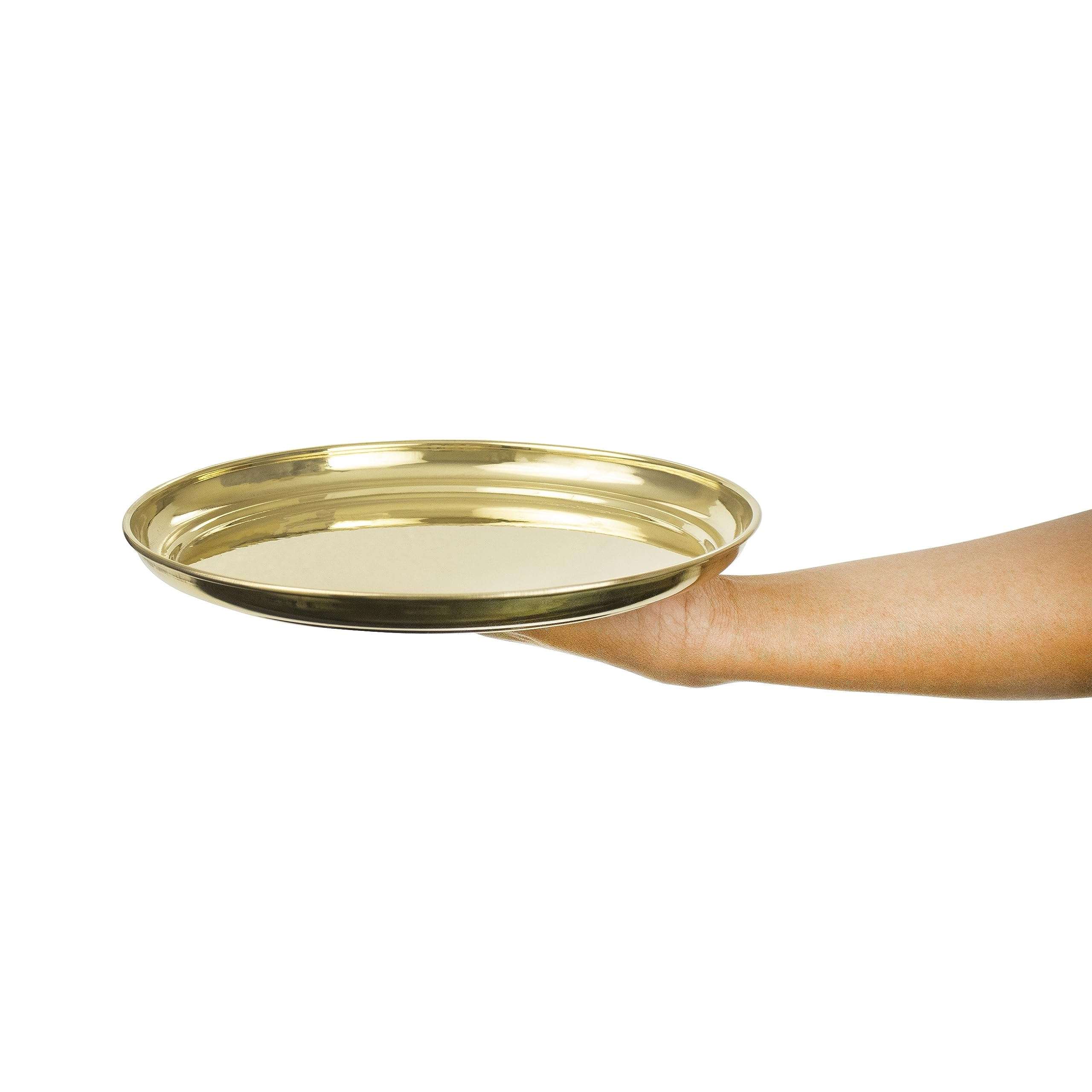 Putrika Traditional Handcrafted Brass Pooja Thali Set with 10'' inch Plate|Diya, Agarbathi | Insense Holder, Nandhi Bell, Lota, Karpoor Arathi, Panchamurt Spoon Diwali Gift-Plain Ppset 4