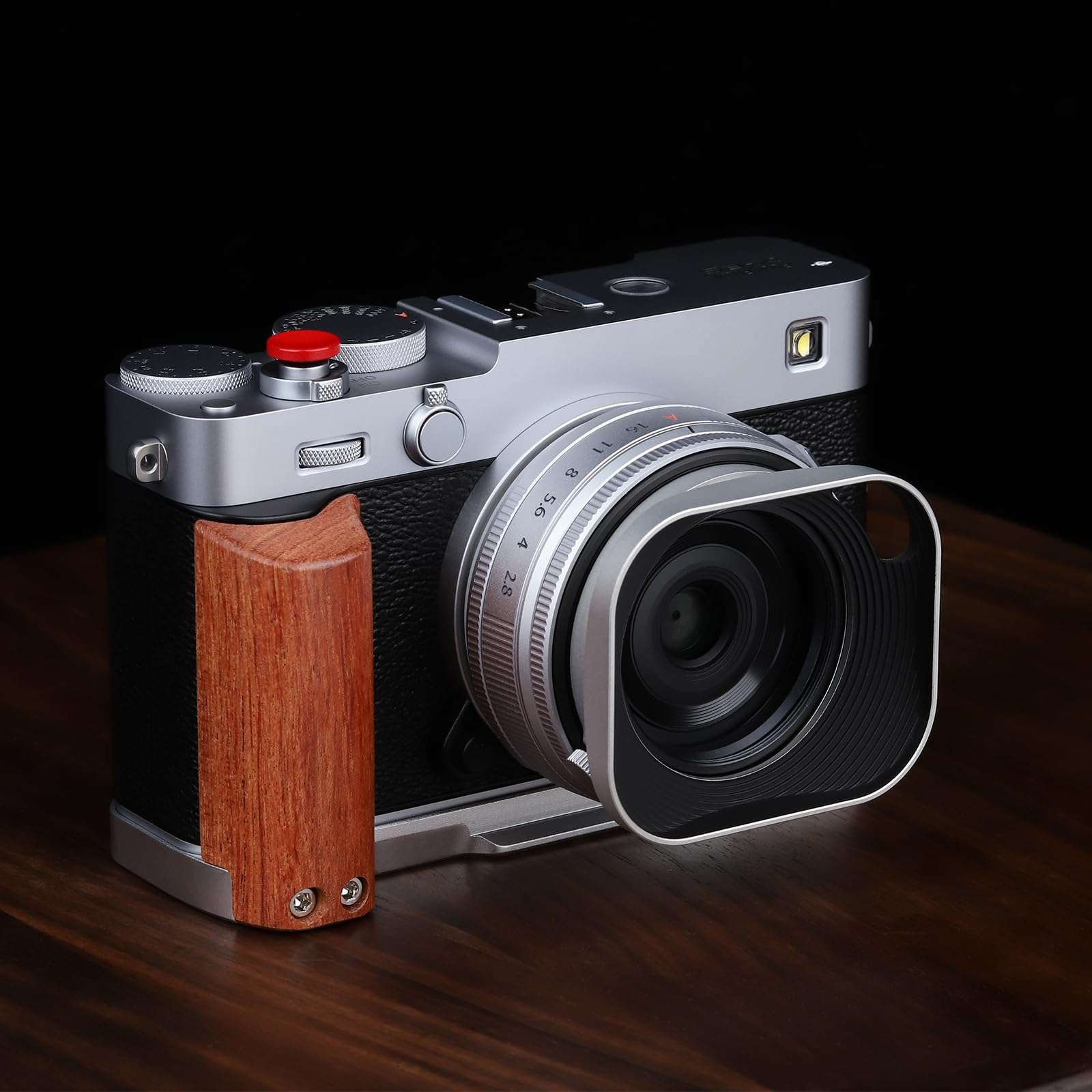 Haoge Metal Squaret Lens Hood for Fujifilm XE5 XF 23mm f2.8 Kit Fujinon XF27mmF2.8 R WR Lense Hood Silver with 39mm E39 Filter Thread,Screw-in Lens Hood with Hollow Out Designed 4