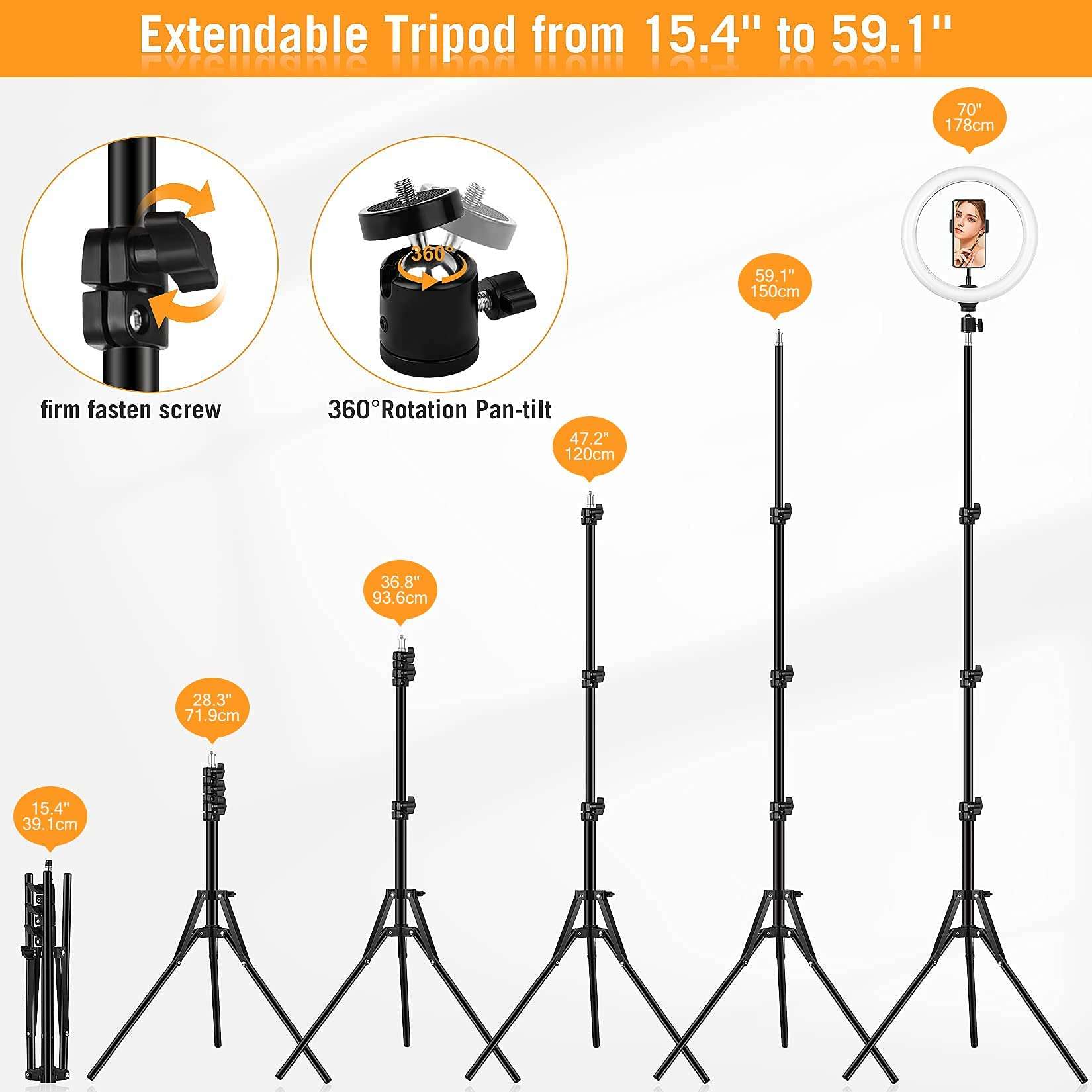12" Ring Light with 57" Floor/7" Desk Stand and 2 Phone Holders, Selfie Ring Light for Computer/Phone/Laptop/Webcam 5