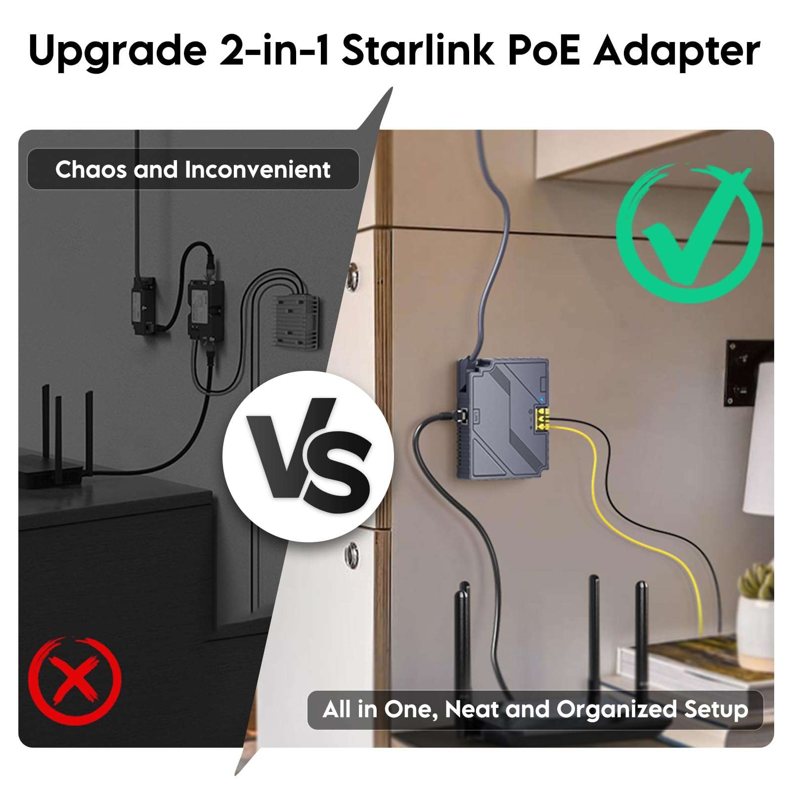 QUIDDITY Starlink Gen2 Poe Injector, 3 in 1 Universal 150W Gigabit Ethernet PoE - Compatible with Starlink Standard (V2) Dish - DC 9-36V GigE Passive & ESD Protection for Starlink Gen 2 Dishy 6