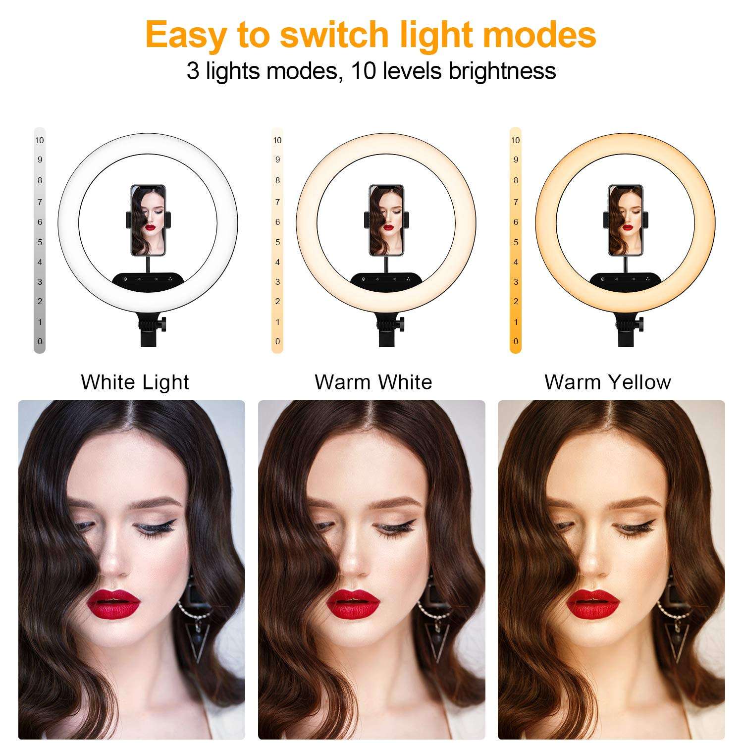 Ring Light with Tripod Stand Cell Phone Holder for Live Stream/Makeup, Dimmable Led Camera Ringlight Kit for YouTube Video/Photography/Tiktok (14 inch) 3