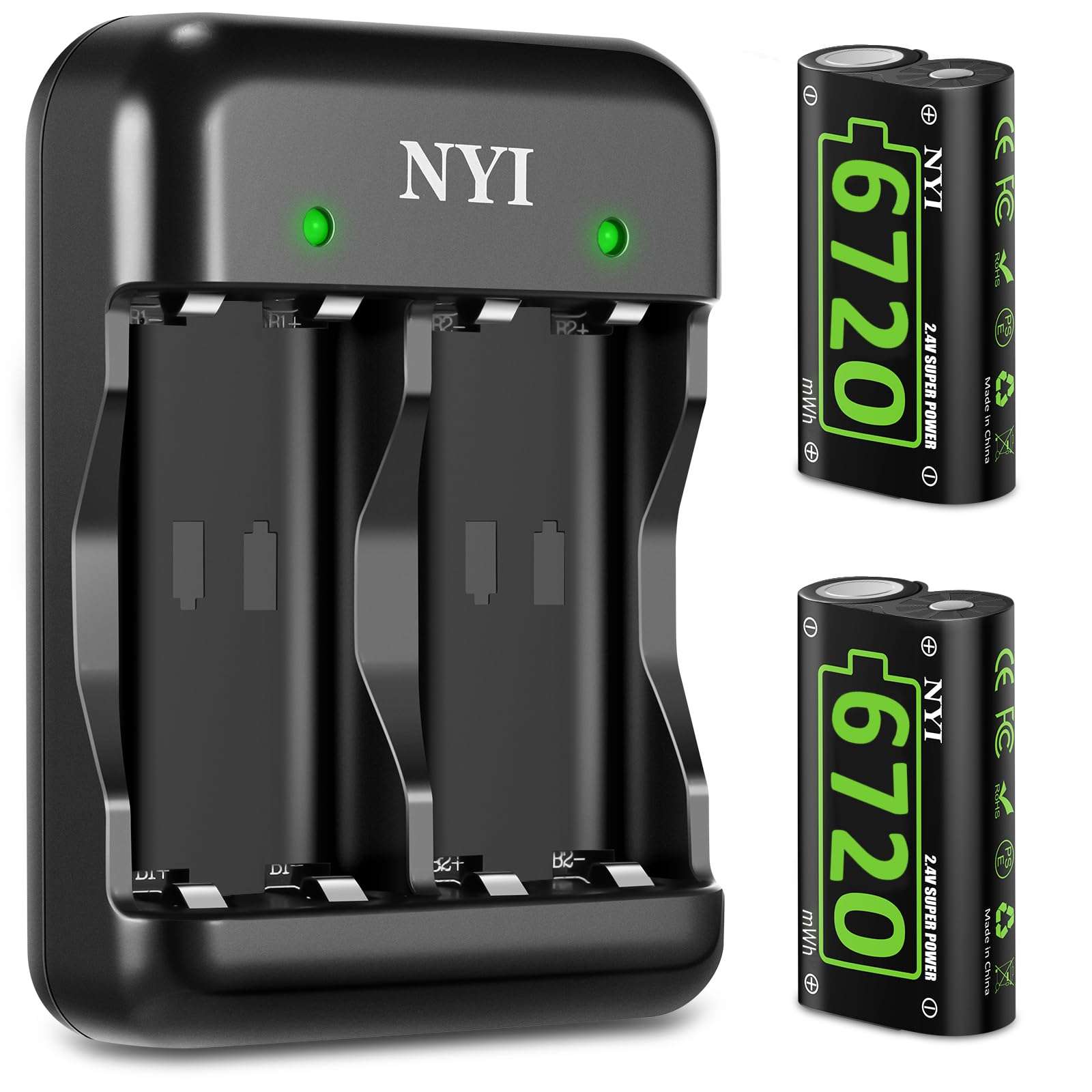 NYI 6720mWh Battery Pack for Xbox One Xbox Series X Xbox Series S Xbox One S Xbox One X Xbox One Elite Controller, 2x6720mWh Rechargeable Batteries and Charger 1