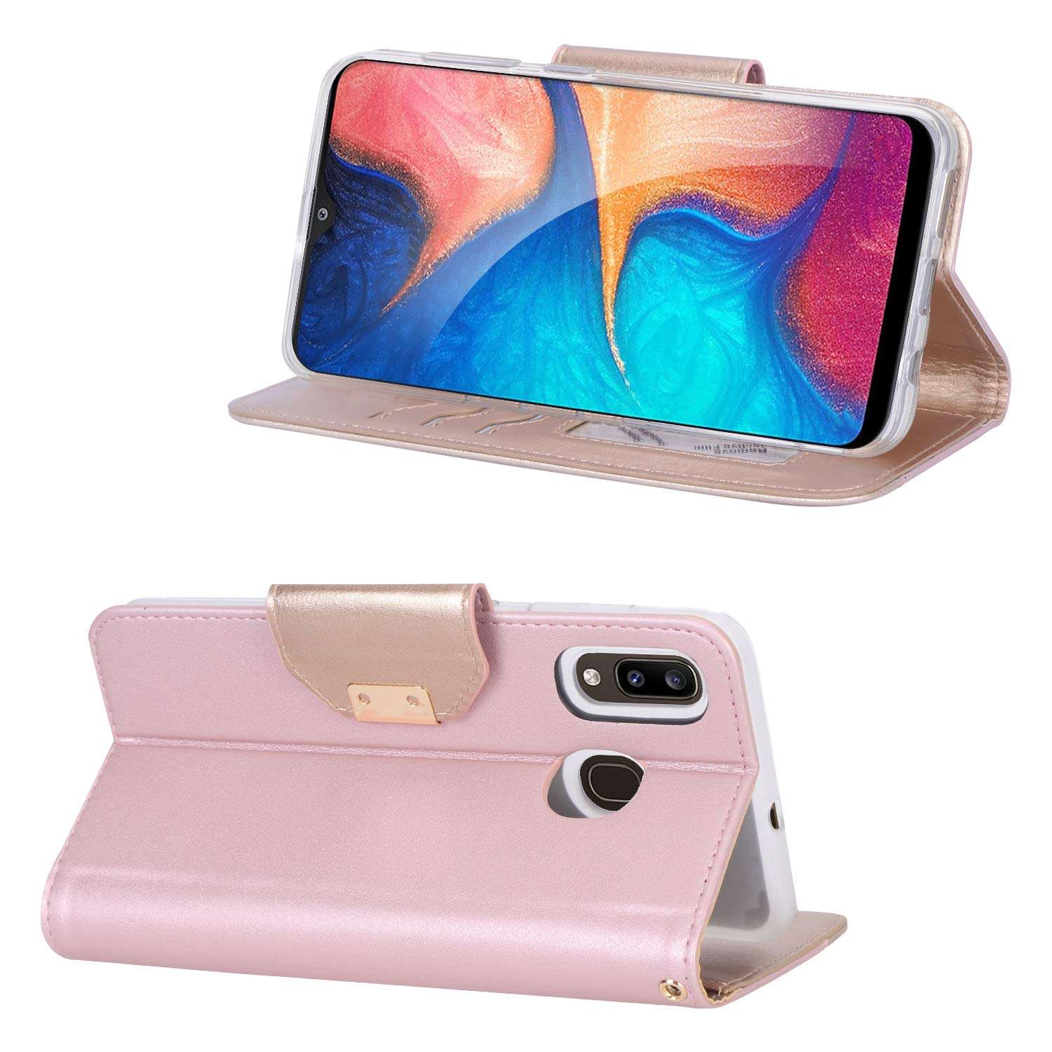 ProCase Galaxy A20 / Galaxy A30 Wallet Case for Women Girls, Flip Folio Kickstand Cover with Card Holders Mirror Wristlet for Galaxy A20 / Galaxy A30 6.4 Inch 2019 Release -Pink 6
