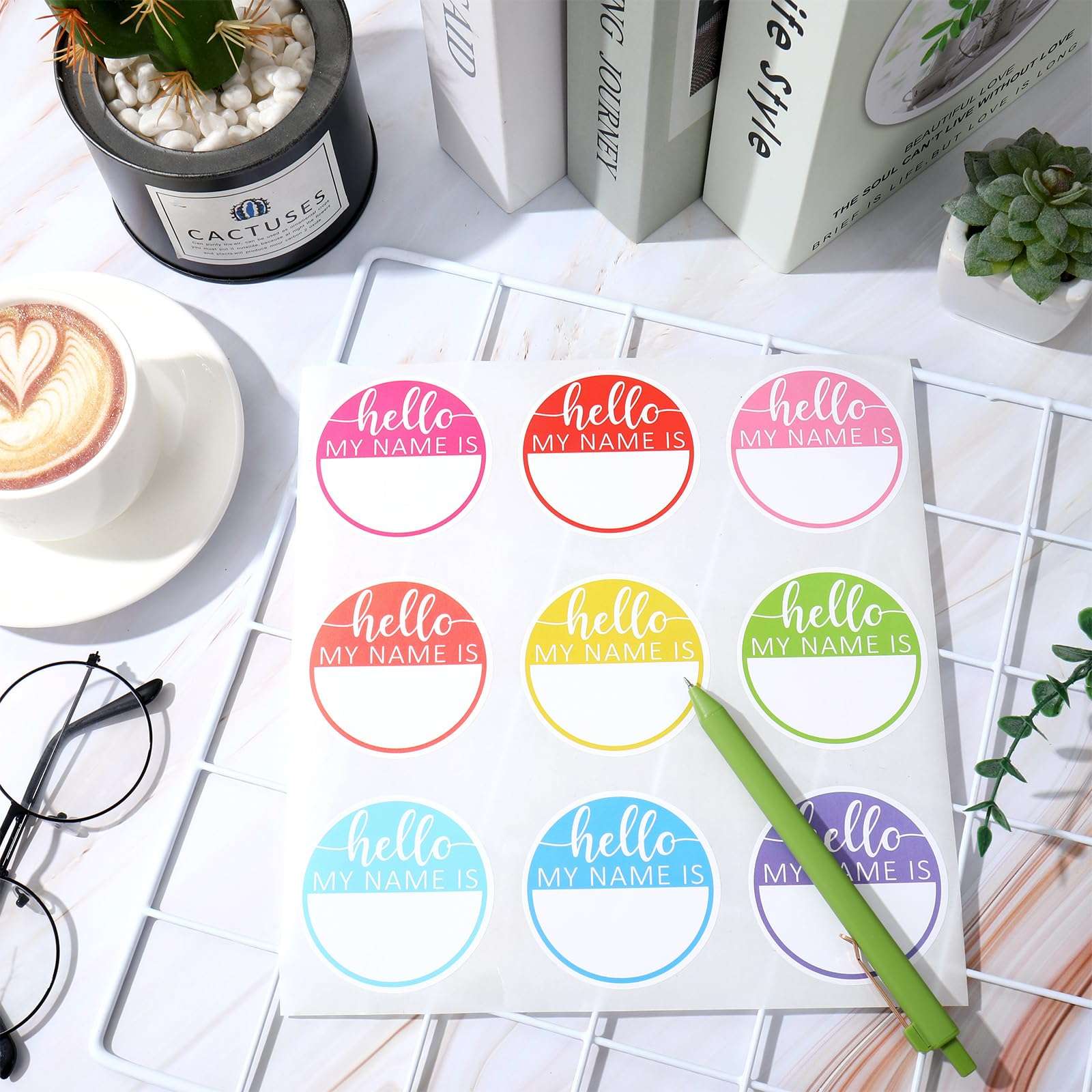 JarThenaAMCS 315Pcs Hello My Name is Name Tag Macaron Round Nameplate Sticker 9 Colors Classroom Bulletin Board Decor Colorful Label Sticker for Office Desk Wall Decor, 2.5 in 4