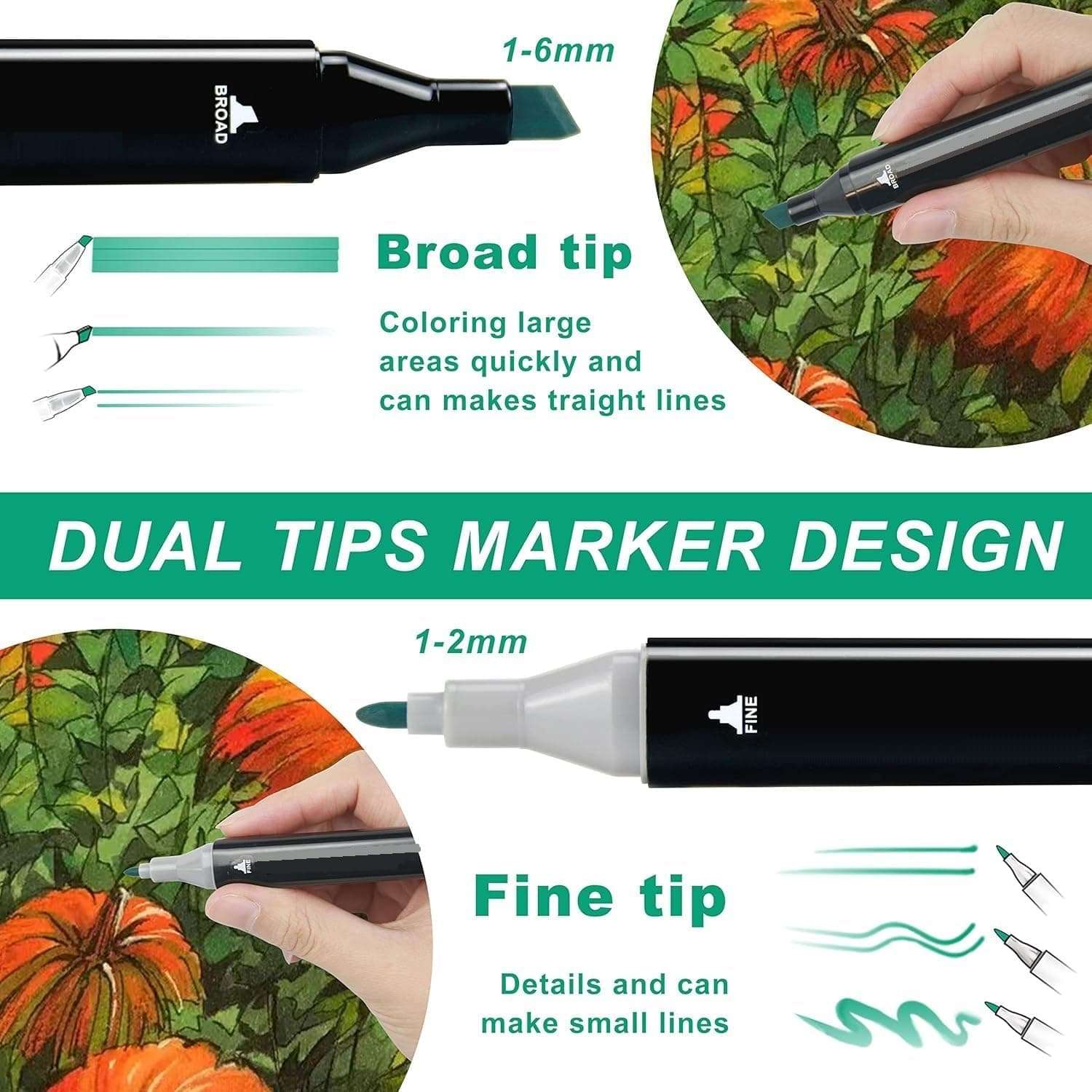 Corslet 49 Pc Stationery Items - 48 Pcs Dual Tip Alcohol Markers Pens Set and 1 Pc Drawing Notebook Marker Pad Brush Pen Sketch Pens for Painting Sketching Calligraphy Drawing Marker Pen - Multicolor 4