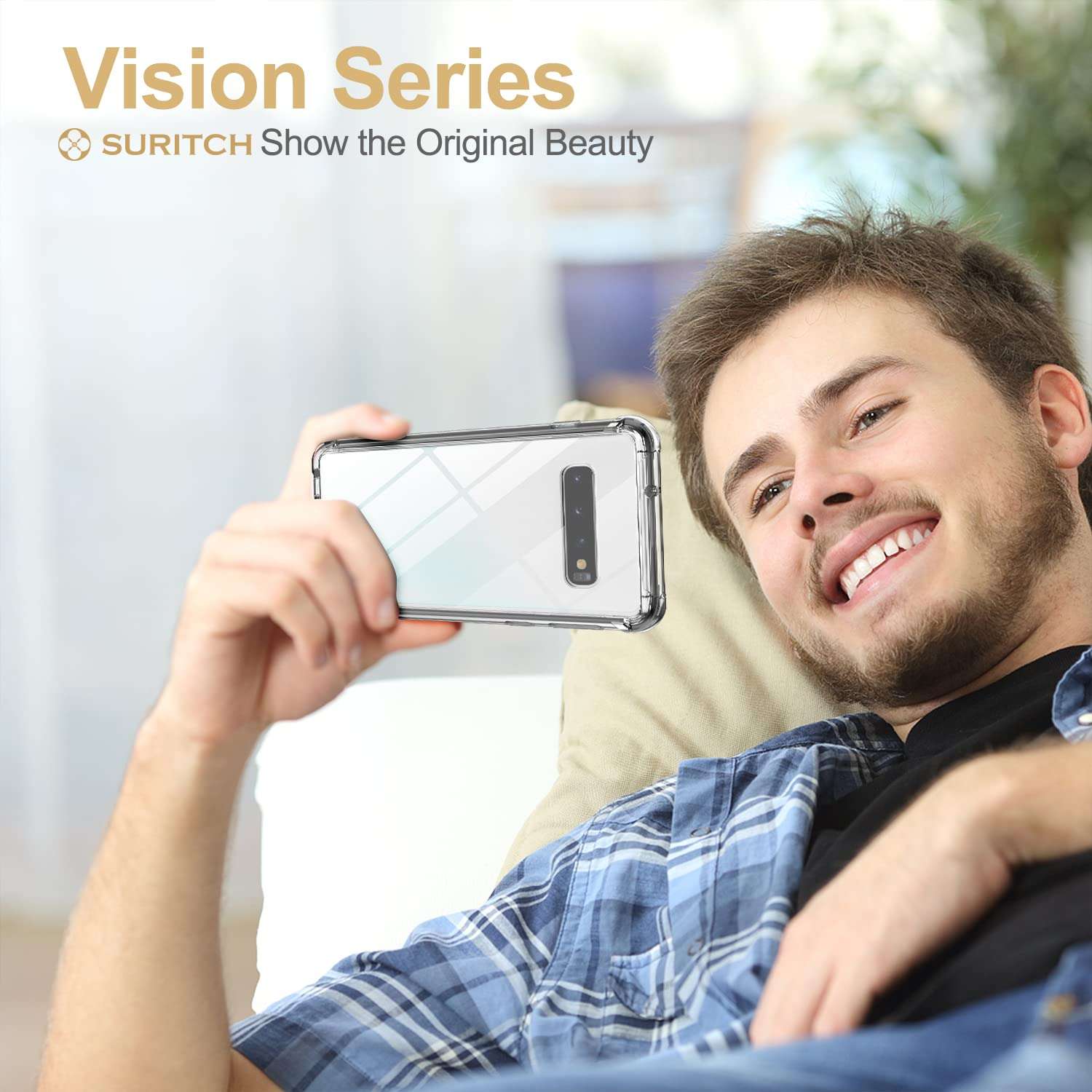 SURITCH Case for Galaxy S10 Plus [Built-in Screen Protector] Matte Black Full-Body Protection Shockproof Rugged Hard Cover for Samsung Galaxy S10 Plus [Compatible with Fingerprint Sensor (Black) 3