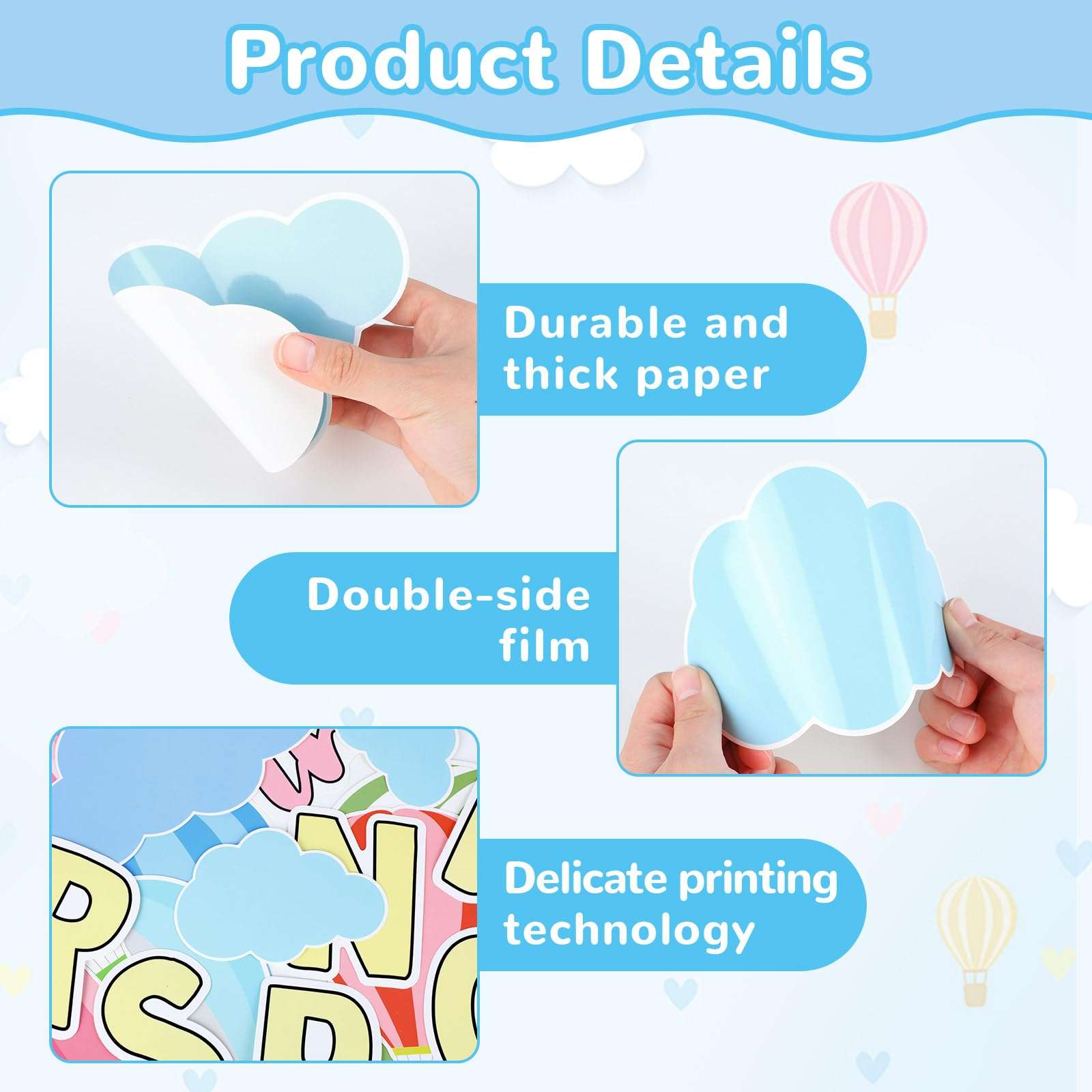 ZOIIWA Soaring into Spring Bulletin Board Decorations Spring Classroom Bulletin Board Borders Hot Air Balloon Rainbow Cutouts for Back to School Birthday Party Supplies School Home Office Wall Decor 3