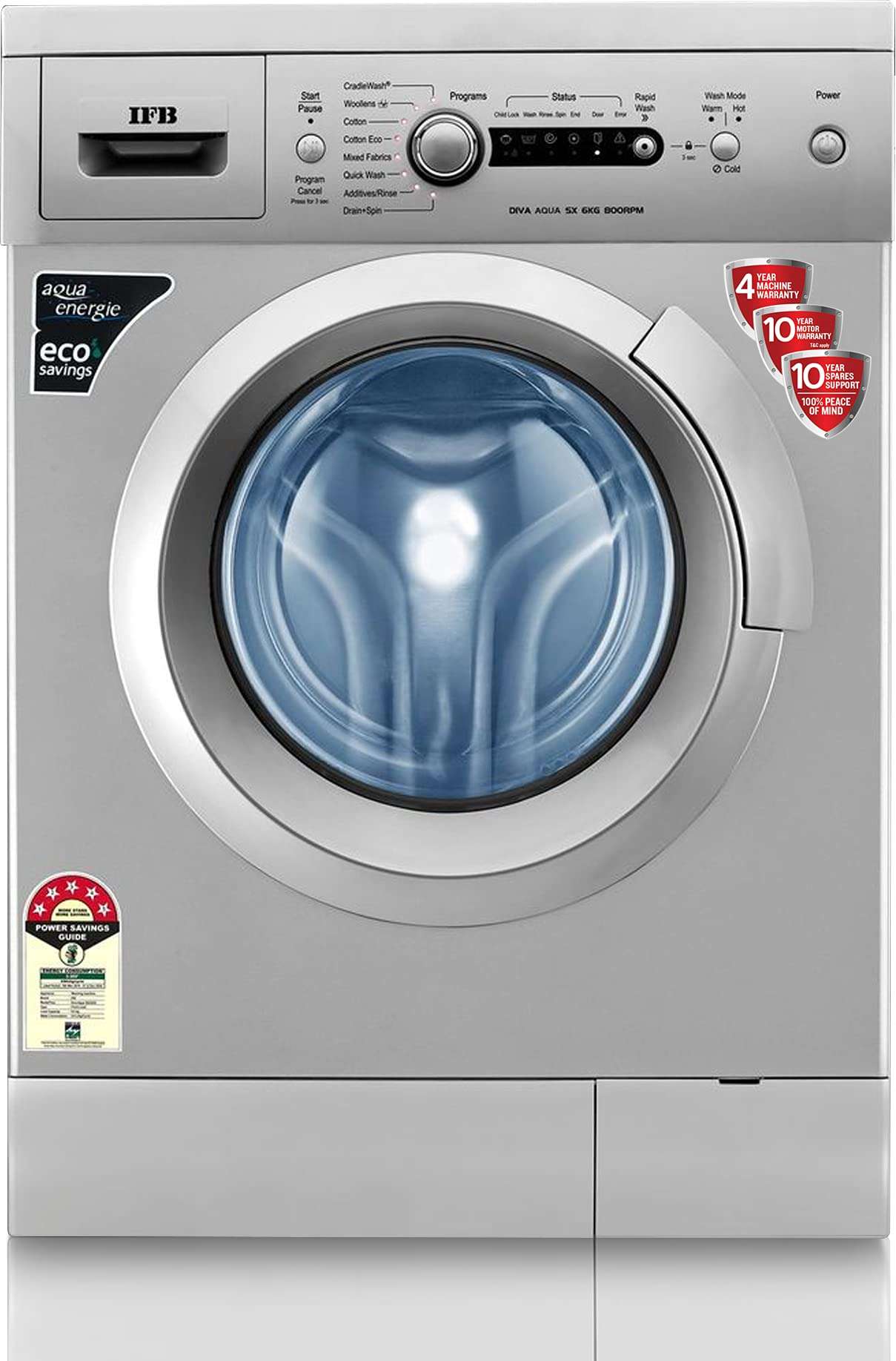 IFB 6 Kg 5 Star Fully Automatic Front Loading Washing Machine (Diva Aqua SX, Silver, Express wash)