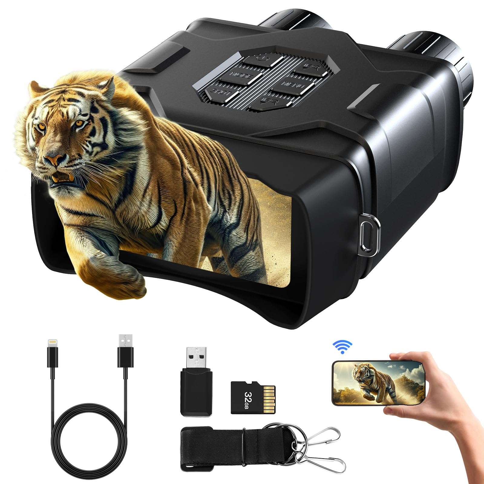 GTHUNDER Night Vision Goggles, Night Vision Binoculars – 4K UHD Video, 52MP Photos, App Remote Control, 10X Zoom, 4" HD Screen, 984ft, 7-Level IR, 4000mAh Battery, 32GB– Ideal for Hunting & Security