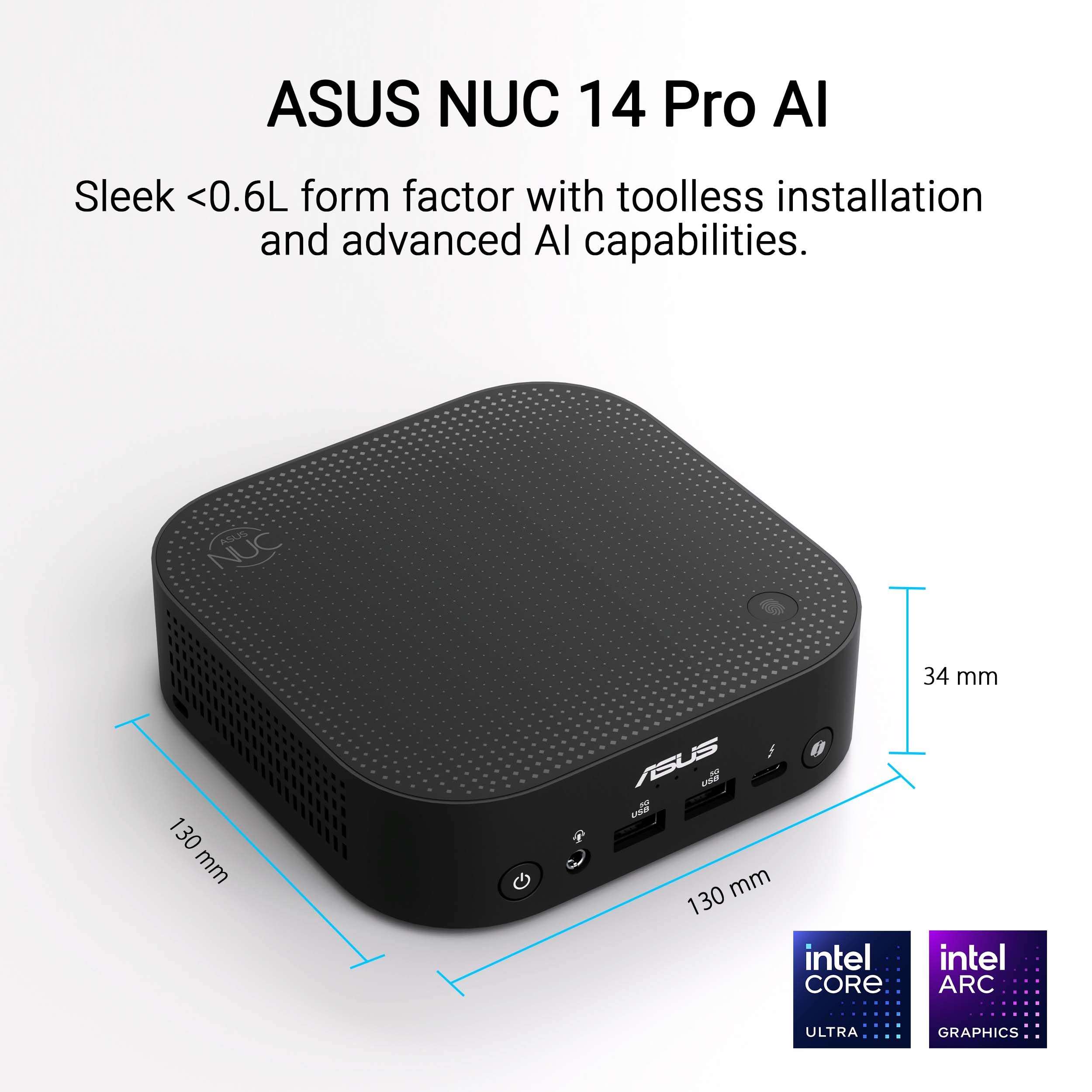 ASUS NUC 14 Pro AI Microsoft Copilot+ AI PC with Intel Series 2 Core Ultra 5 226V, 16GB LPDDR5x RAM, 512GB NVMe SSD, Thunderbolt 4, WiFi 7, Win 11 Home, Voice Command, Toolless Chassis Access Mini PC 3