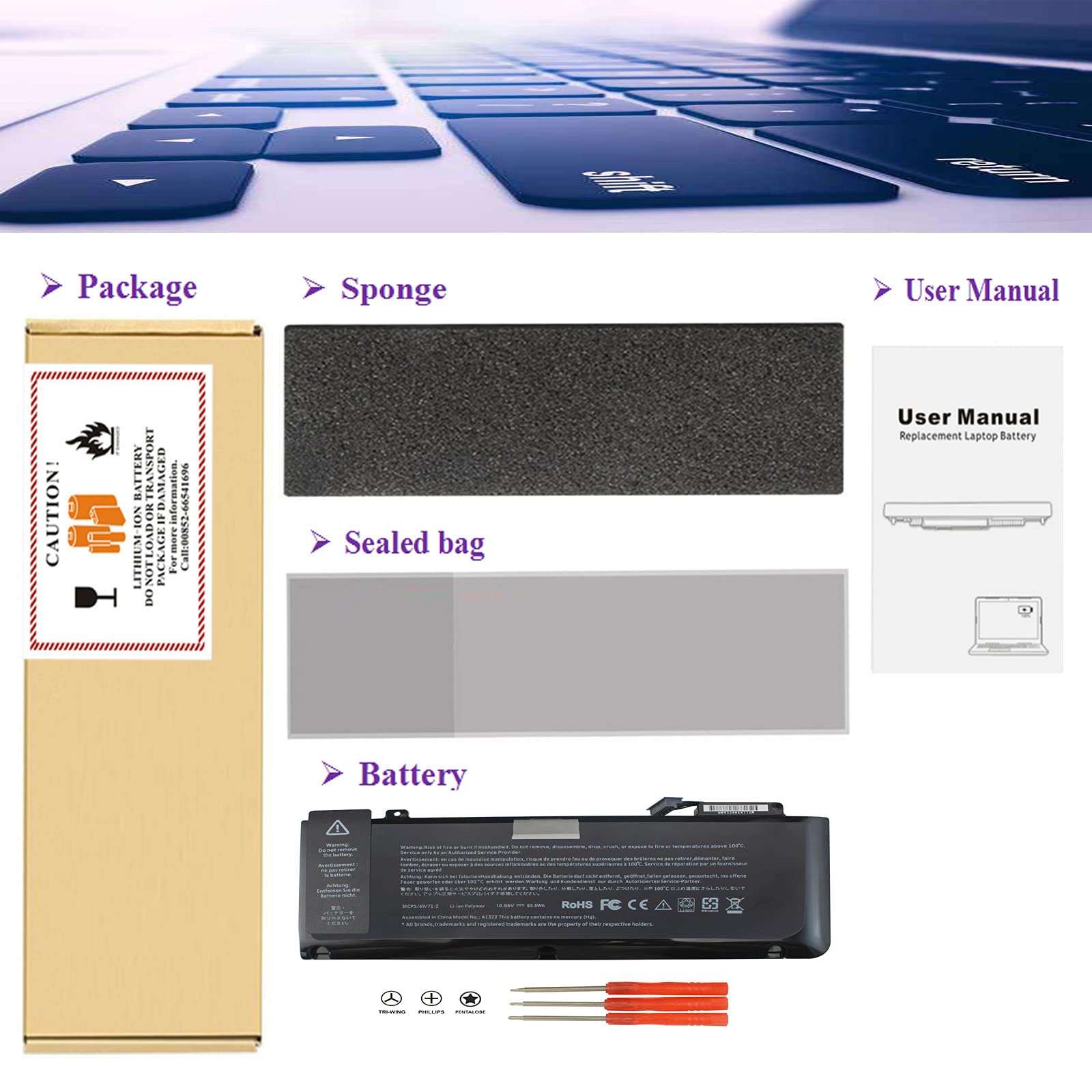 A1322 A1278 Laptop Battery Compatible for MacBook Pro 13 inch A1322 A1278 (Mid 2009 2010, Early 2011, Late 2011, Mid 2012) Series Fits: MB990LL/A MC724LL/A MD314LL/A 020-6547-A 661-5229 661-5557 6