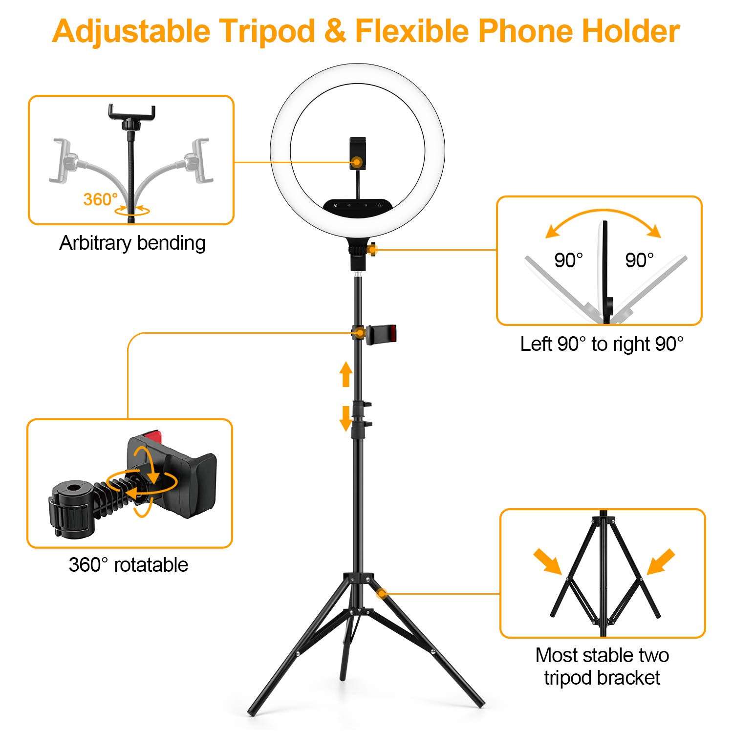 Ring Light with Tripod Stand Cell Phone Holder for Live Stream/Makeup, Dimmable Led Camera Ringlight Kit for YouTube Video/Photography/Tiktok (14 inch) 5