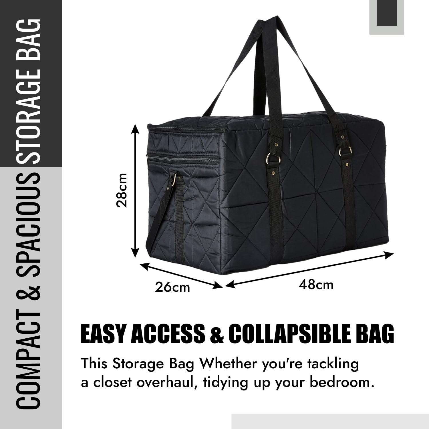 Heart Home Storage Duffle Bag | Parachute Travel Storage Bag | Storage Organizer for Clothes | Storage Carrying Bag with Handle | Zipper Closure Storage Bag for Clothes | Pack of 2 | Black 4