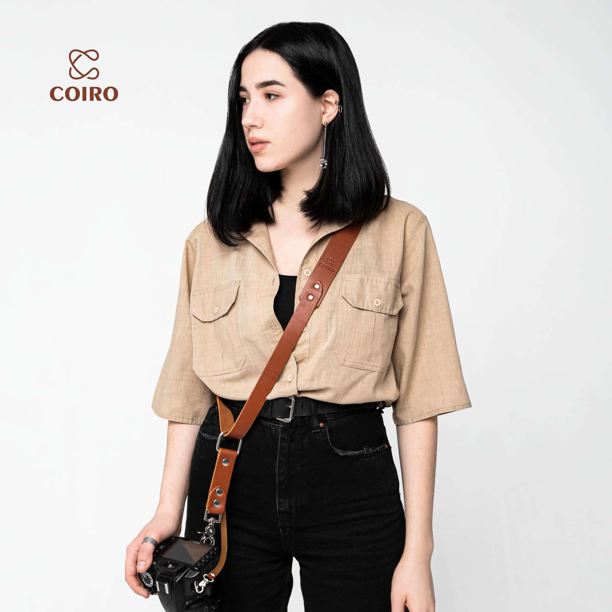C Coiro Leather Camera Strap for One Camera - Professional Single Leather Harness Shoulder Strap Quick Release Gear DSLR/SLR, Camera Accessories for Photography, Tan 5