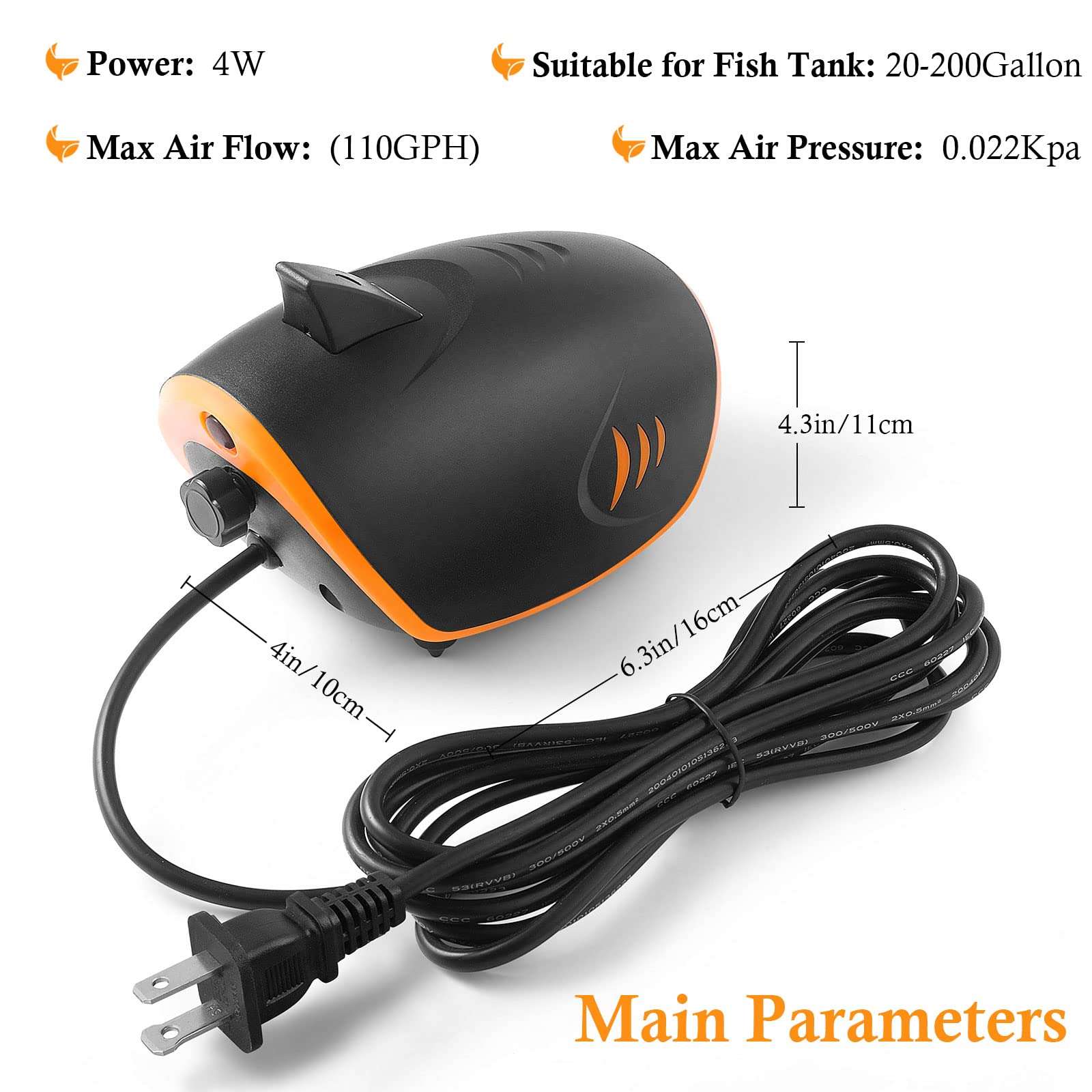 HITOP 110GPH Powerful Aquarium Air Pump: Quiet 2-outlets Aquarium Aerator, Adjustable Fish Tank Air Pump with Accessories, for 20-200 Gallon Tank 3