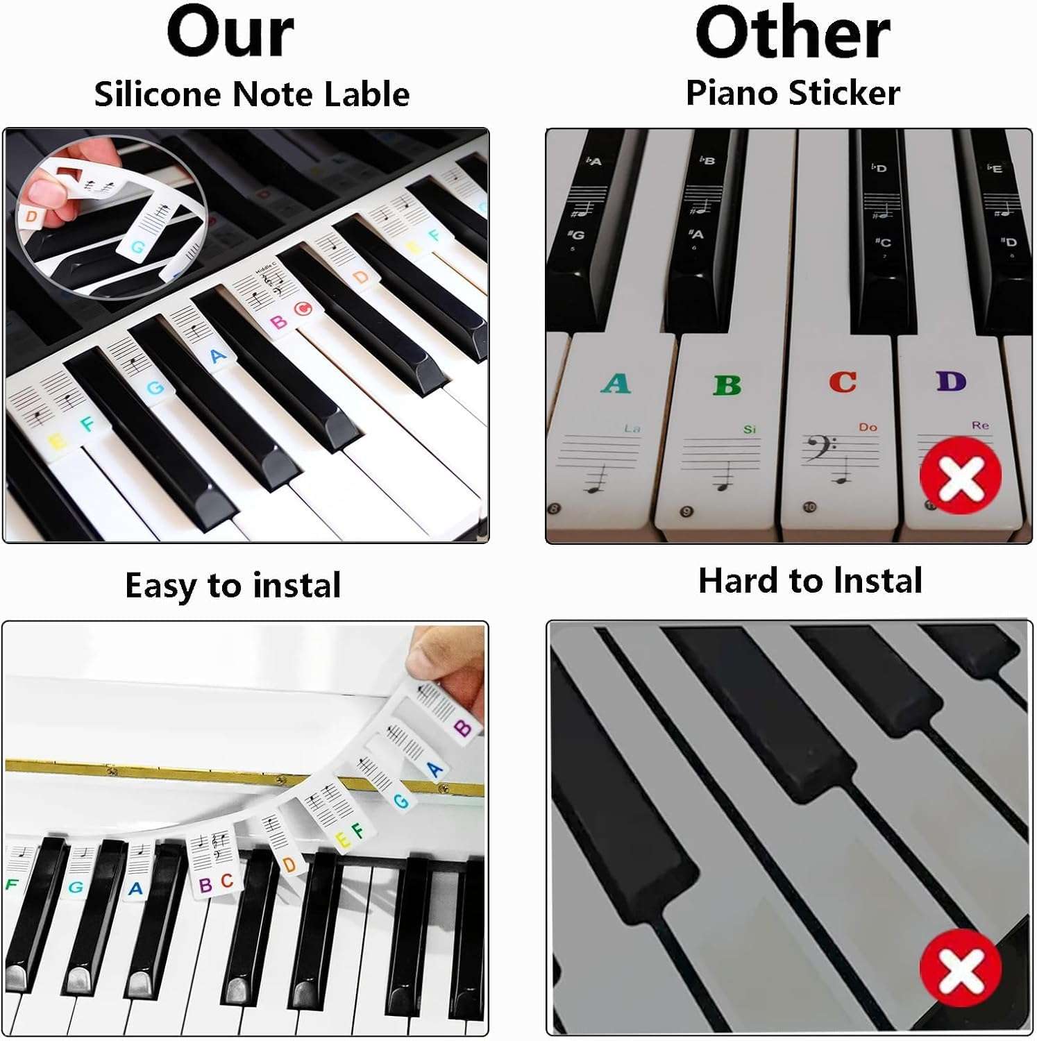 Removable Piano Keyboard Stickers (Note Labels for 61-KEYS) Silicone Reusable Piano Keyboard Stickers for Beginners 6