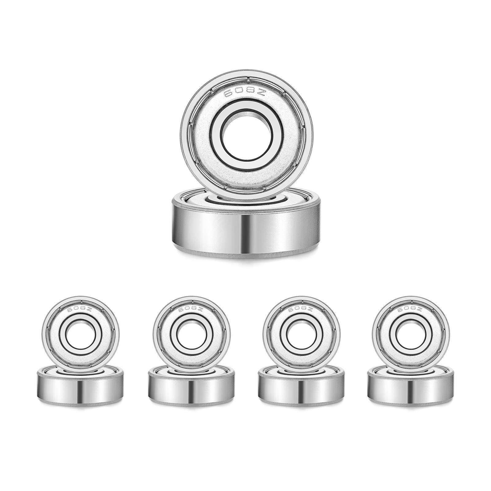 608-Z Shielded Sealed Miniature Skateboard-Bearings - 8x22x7mm, 10 Pcs, Used in Longboard and Scooters Machinery, Roller Skates (10) 6