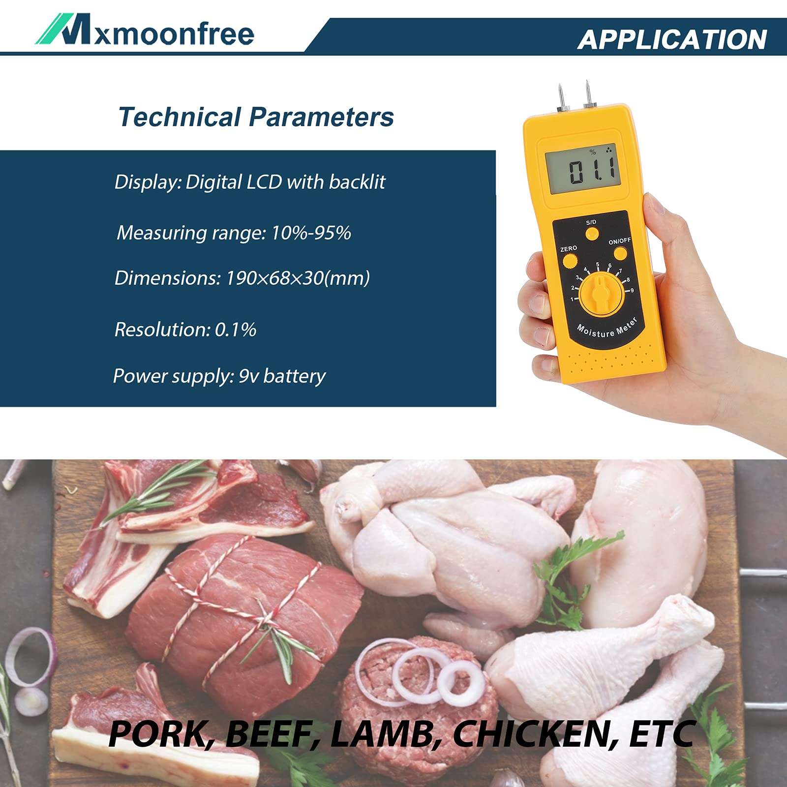 Mxmoonfree Meat Moisture Meter Portable Digital Water Injection Meat Moisture Analyzer for Poultry Pork Beef Lamb Chicken 2