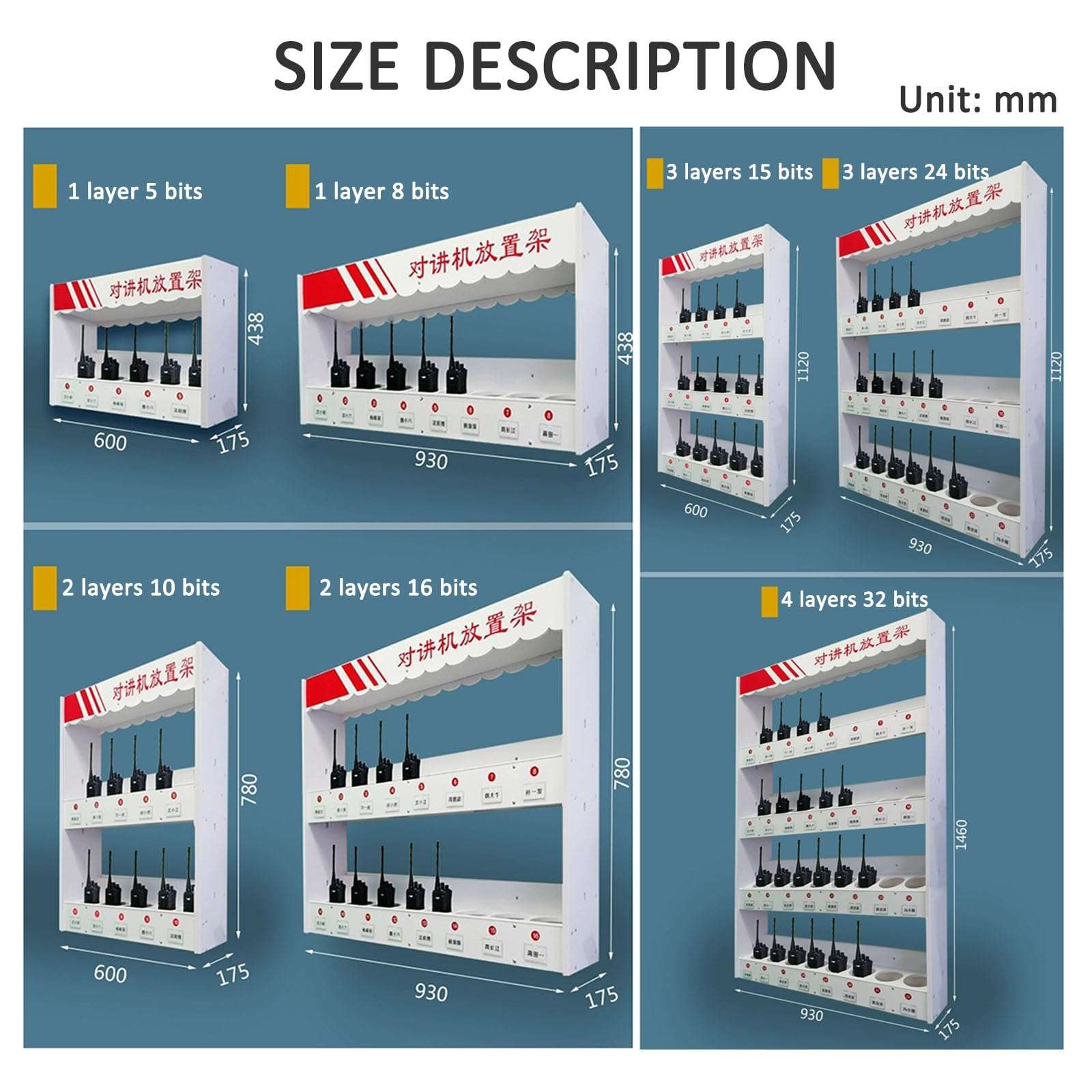 FUDUOSHUNYI Universal Walkie Talkie Holder Radio Case, Wall Mounted Radio Microphone Organizer Hanger, Handheld Radio Holder Multi Grids Tool Storage Cabinet 3