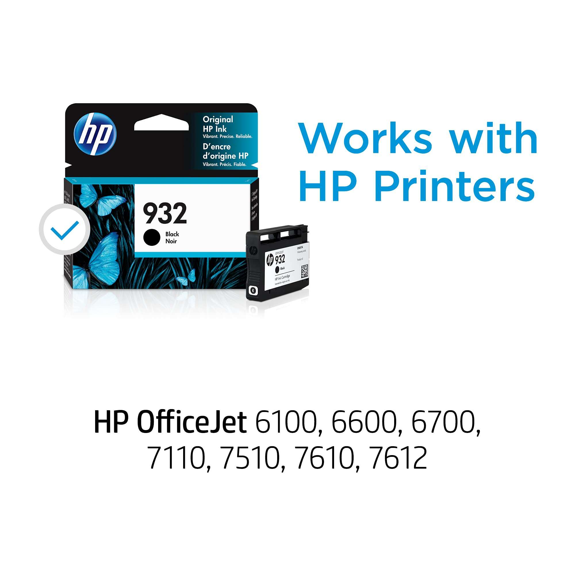 HP 932 Black Ink Cartridge | Works with HP OfficeJet 6100, 6600, 6700, 7110, 7510, 7610 Series | CN057AN 2